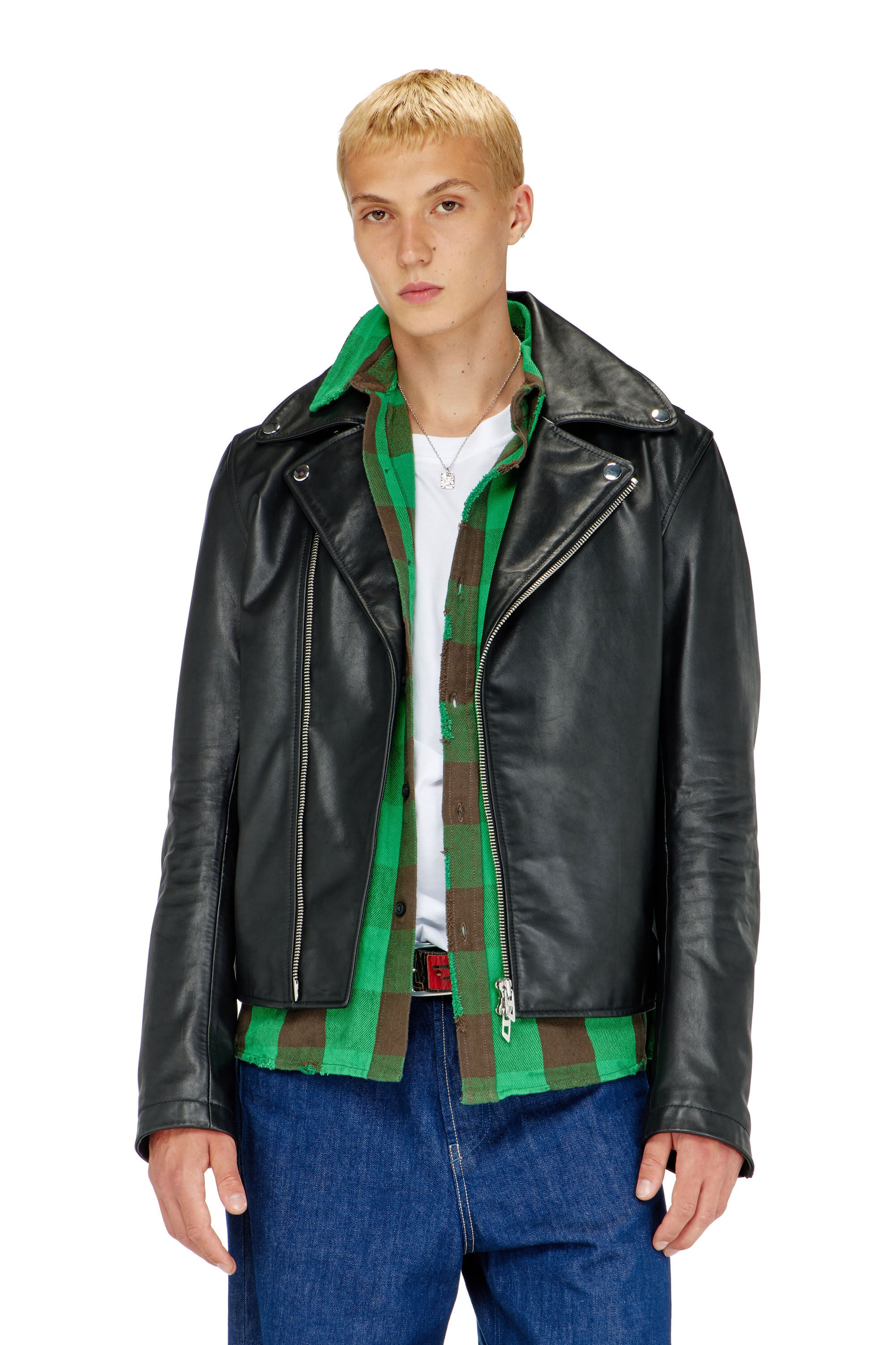 Men's Biker jacket in waxed leather | Black | Diesel US