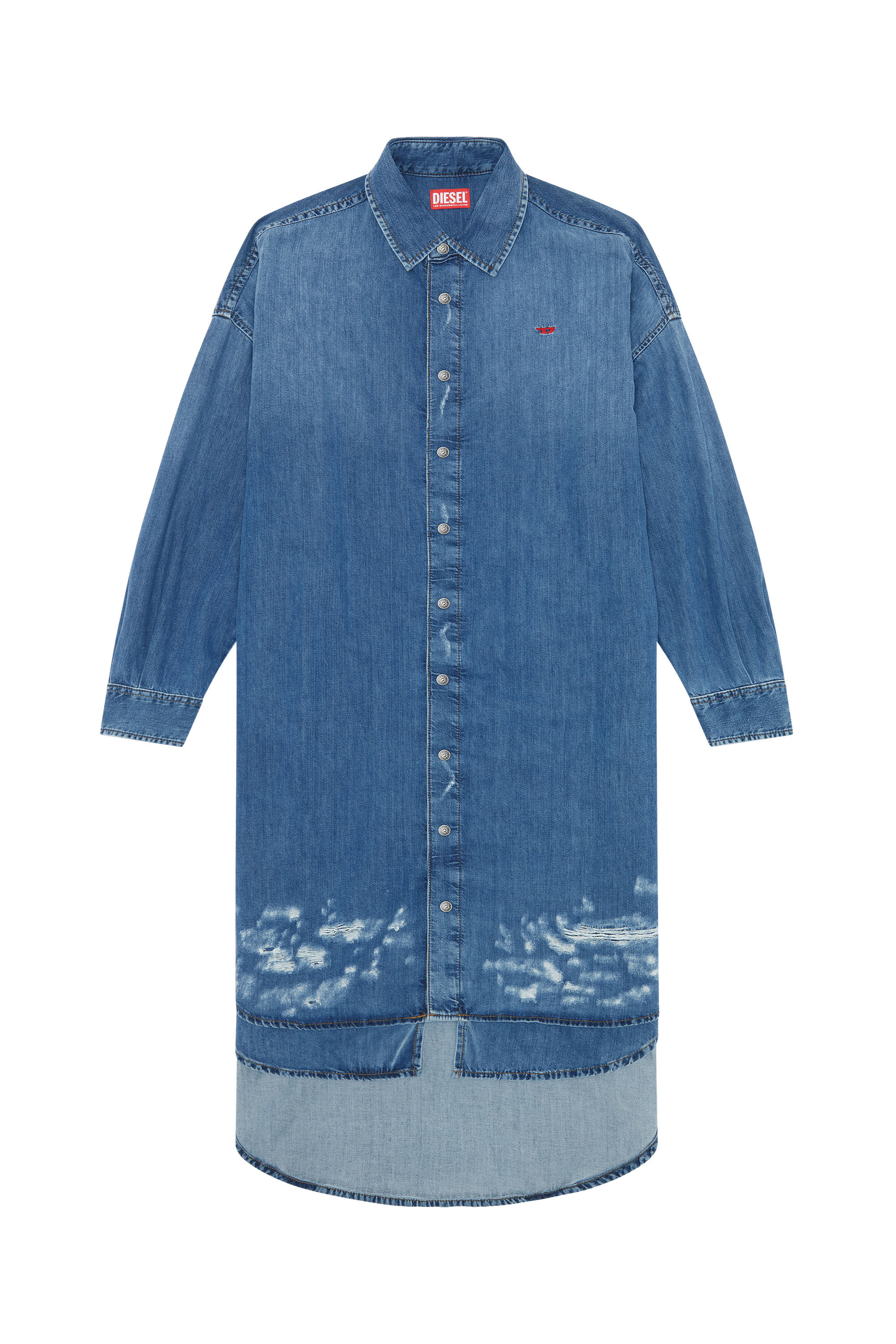 DE-DAVIS-L Woman: Oversized shirt dress in destroyed denim | Diesel