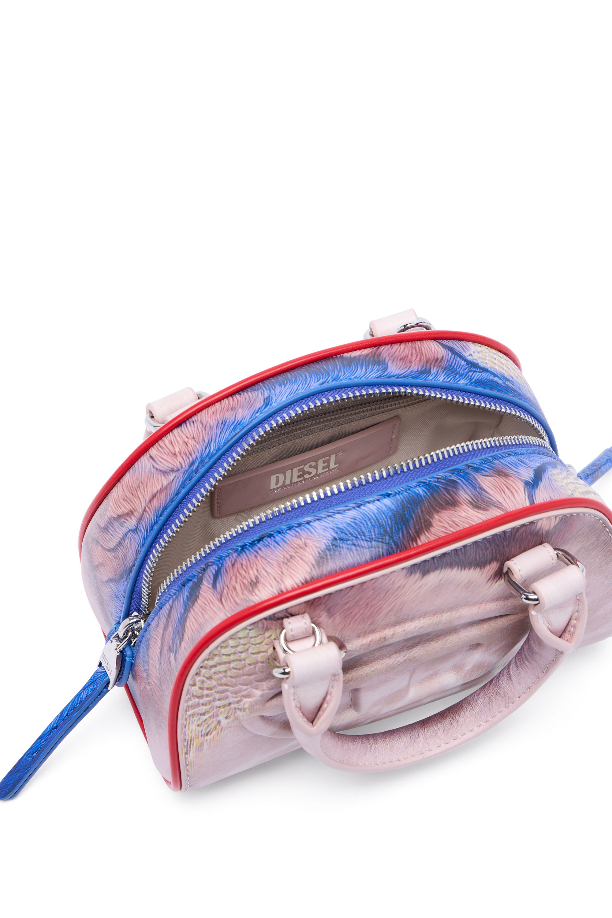 Diesel - 1DR DOME CROSSBODY, Female's 1DR Dome-Mini bowling bag with animal print in Pink/Blue - 4