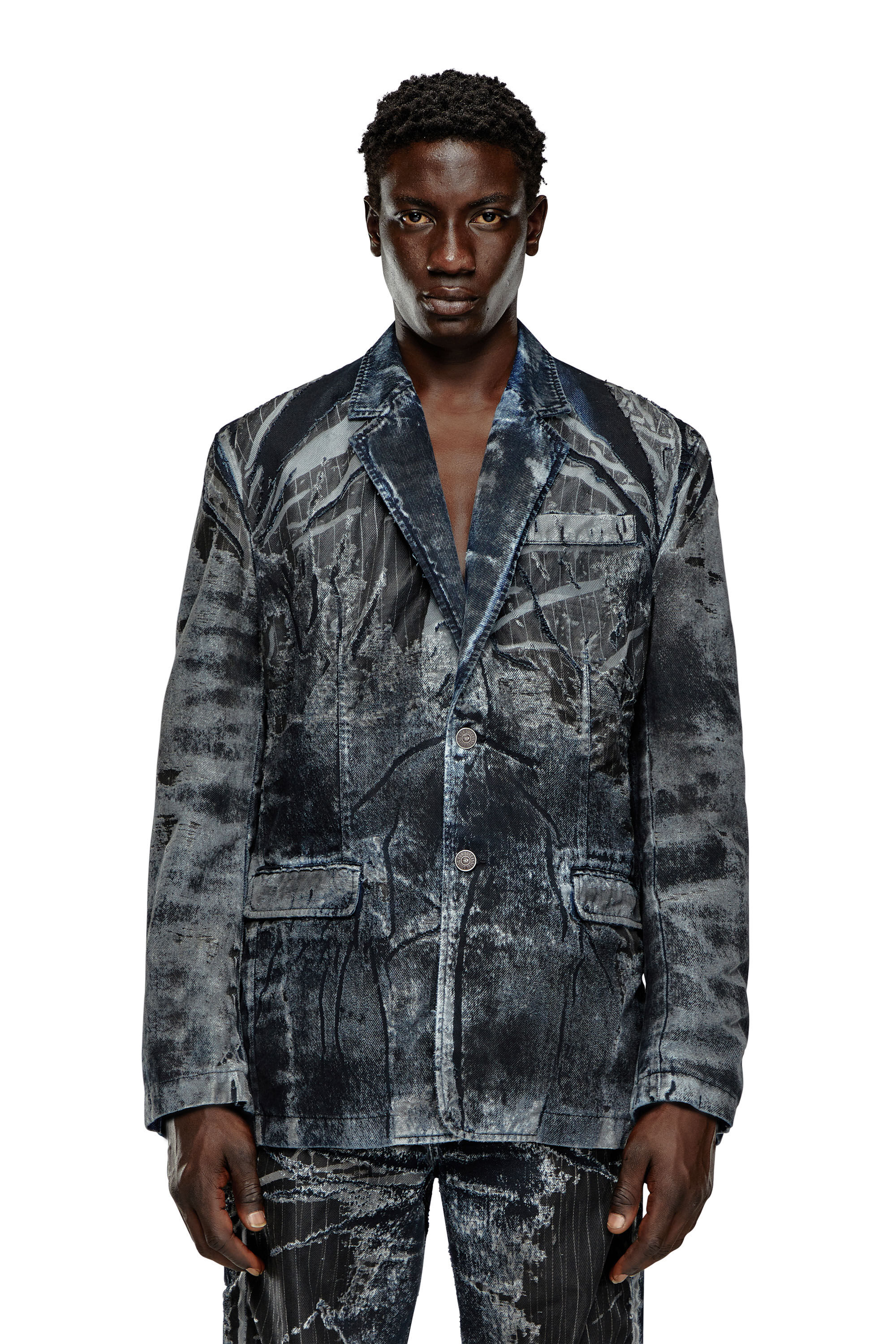 Blazer in pinstriped devoré Denim | D-BLA-DEV-FSE Diesel Denim Set