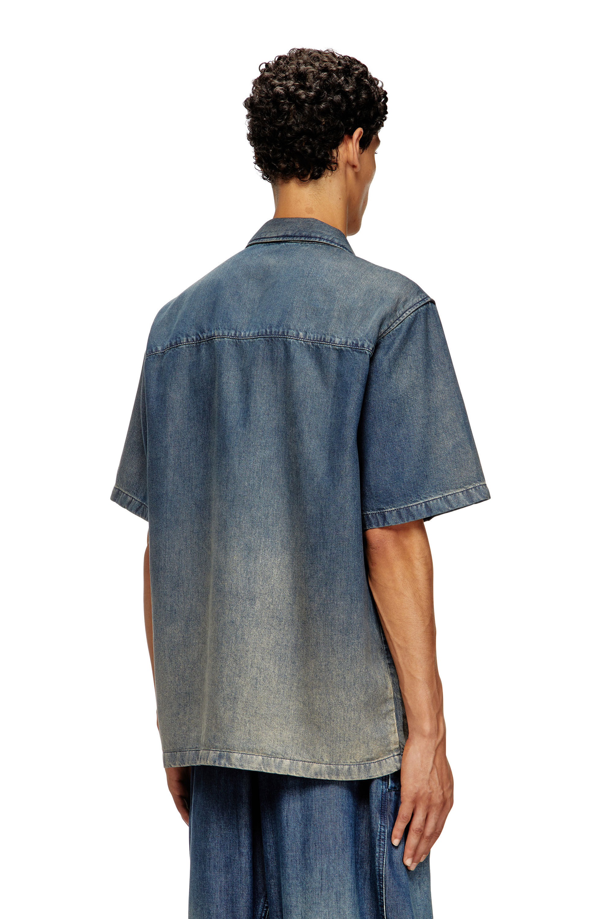 Diesel - D-NABIL-S3, Male's Bowling shirt in gradient fluid denim in Dark Blue - 4