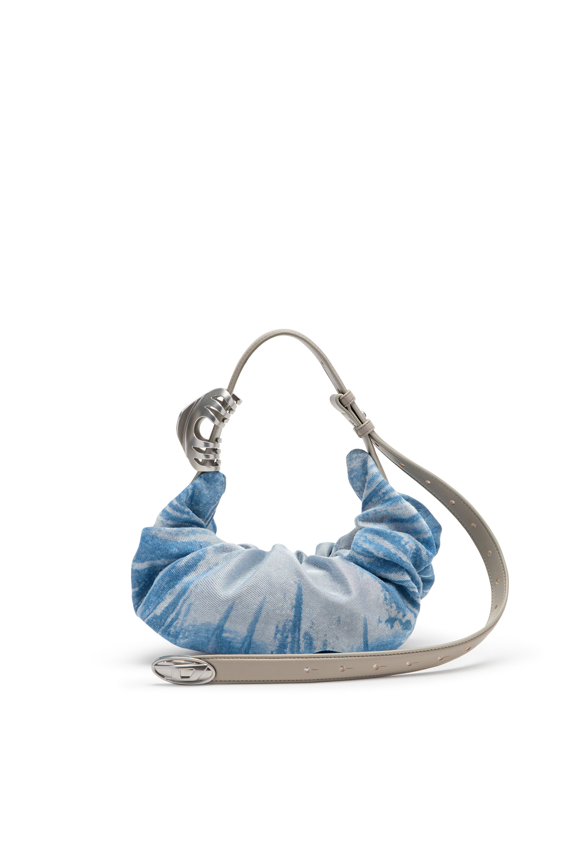 Diesel - GRAB-D HOBO S, Grab-D-Sac hobo froiss&eacute; en satin denim Femme in Bleu - 1