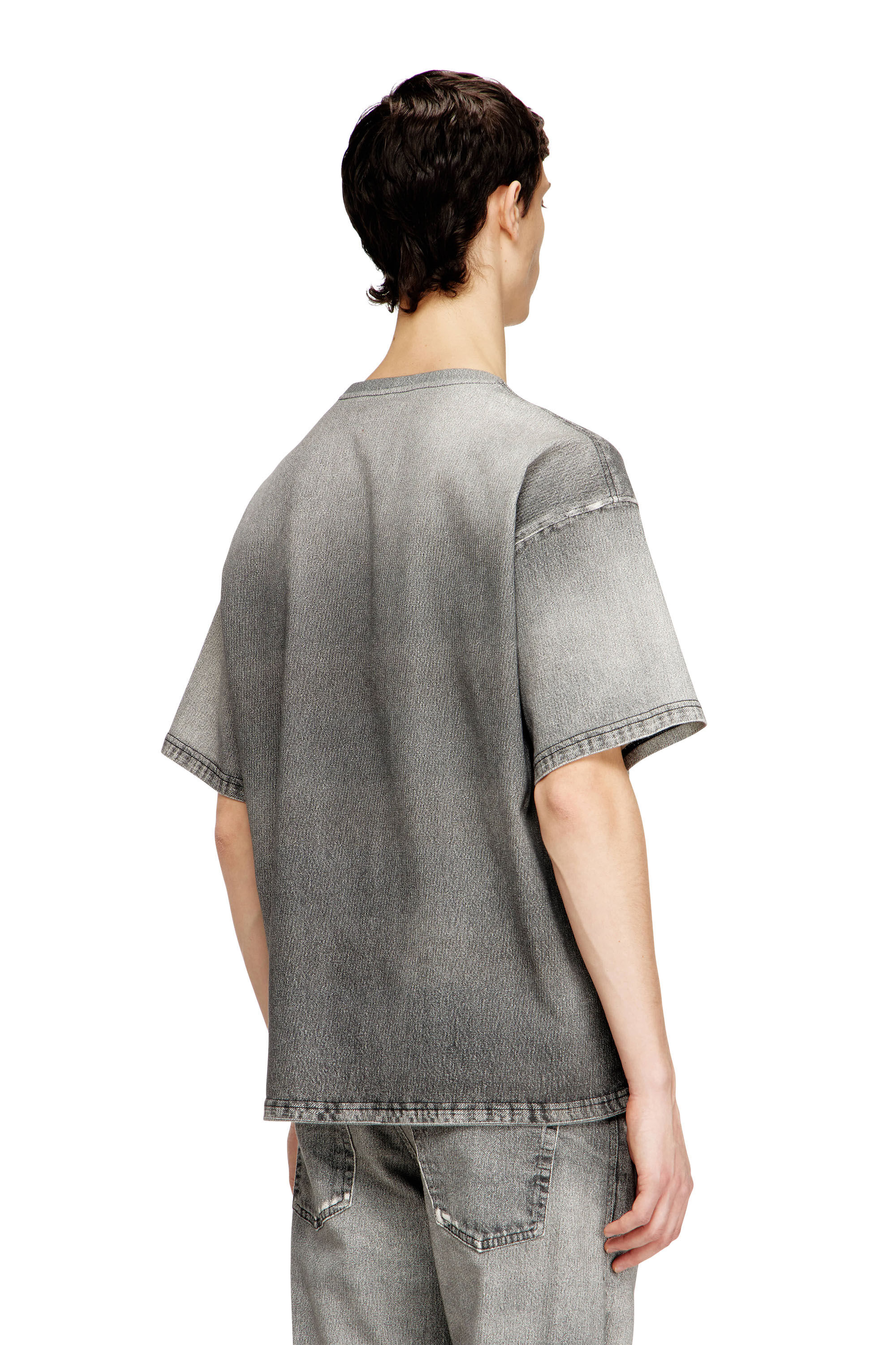 Men's Denim T-shirt with trompe l'oeil treated effect | Grey