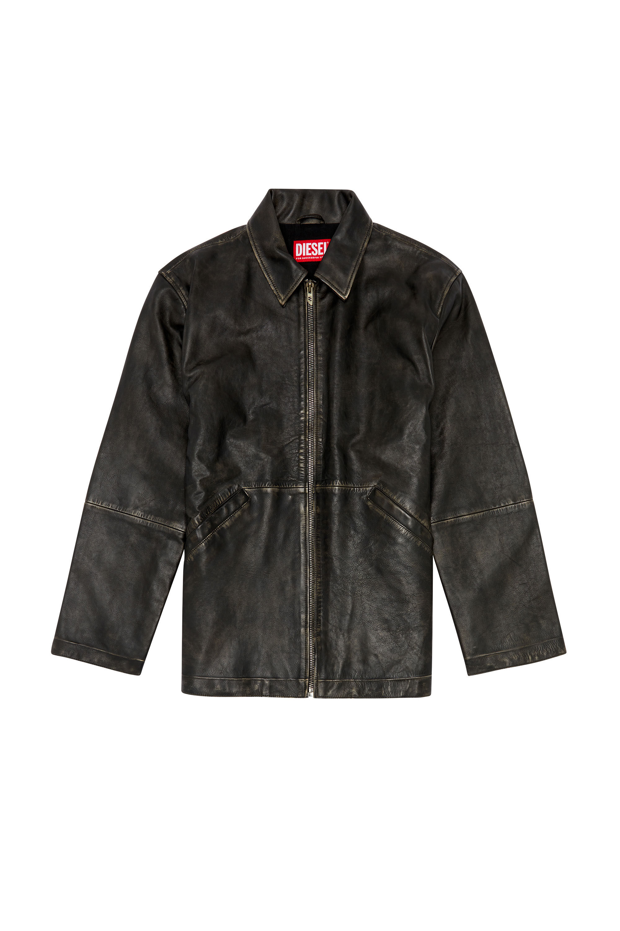 Men's Distressed leather jacket | Black | Diesel L-Stoller-Treat