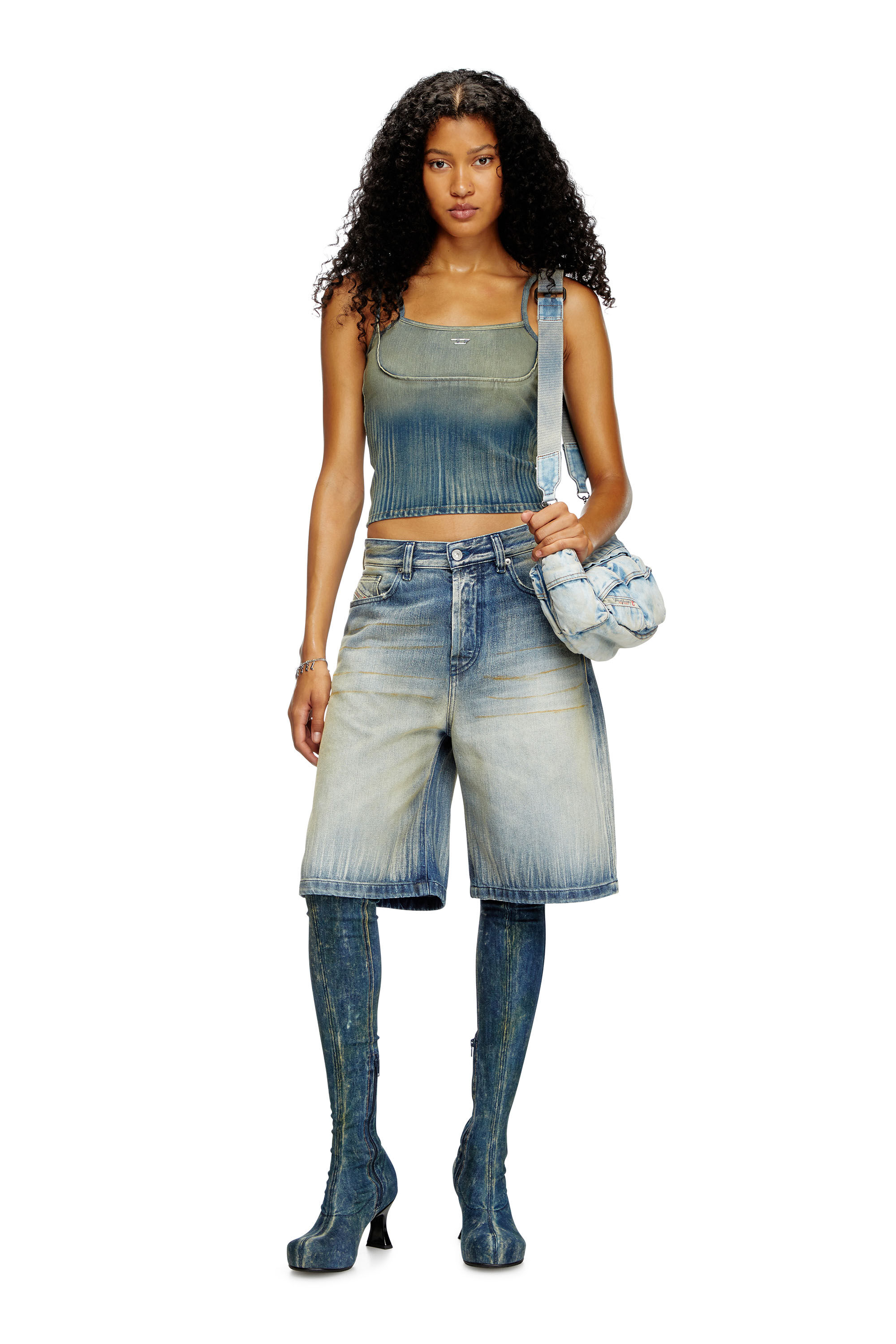 Women's Crop top in light streaky denim | Blue | Diesel
