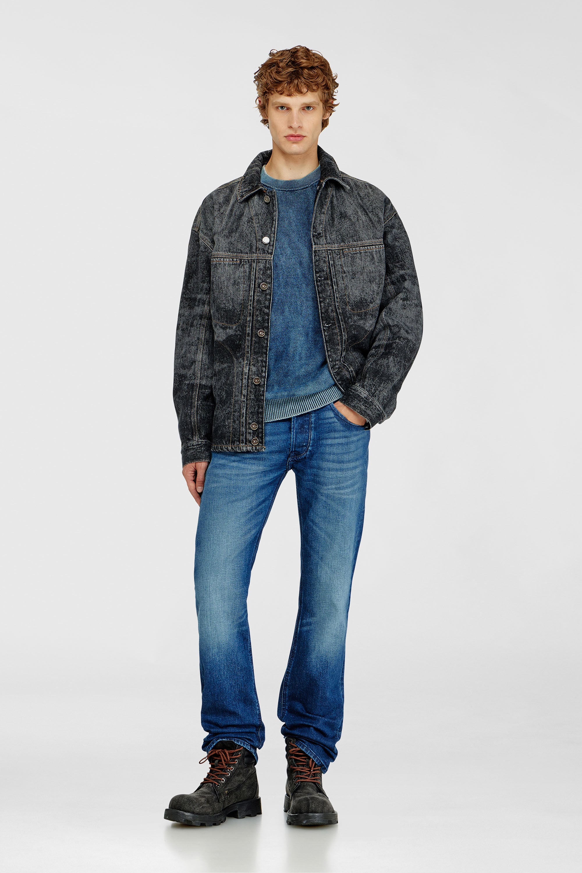 Diesel - K-PERNE, Man's Denim-look jumper with patch effects in Medium blue - 1