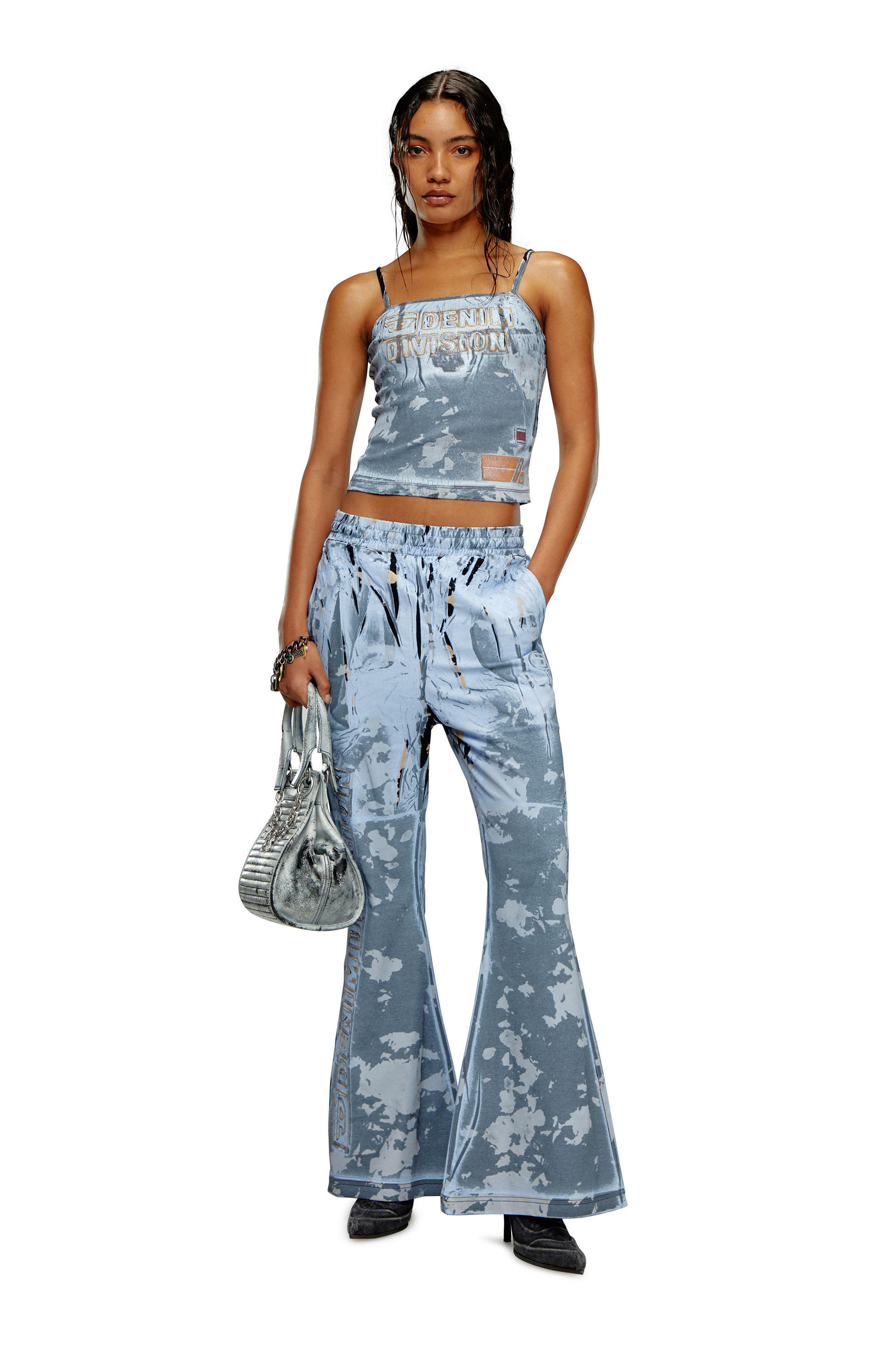Diesel - P-BELB-P1, Unisex's Flared track pants in coated jersey in Light Blue - 7