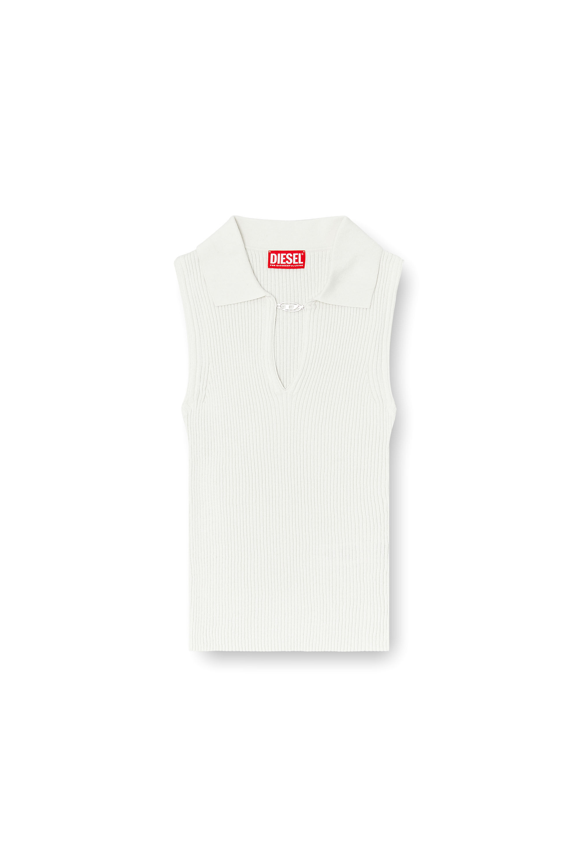 Diesel - M-LILITA, Female's Sleeveless rib-knit polo top in silk blend in White - 2