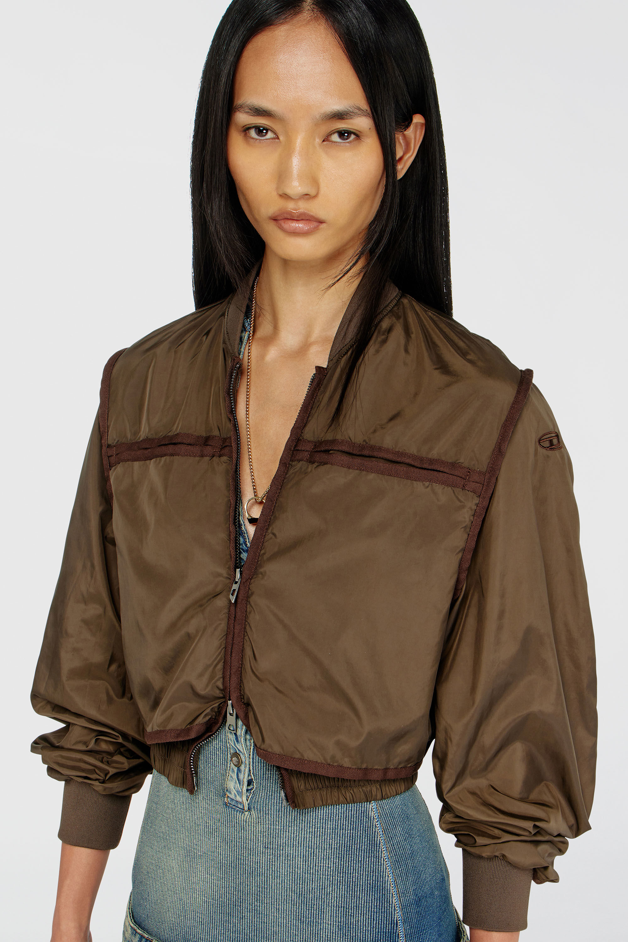 Women's Nylon jacket with tonal taping | Brown | Diesel {{Country}}