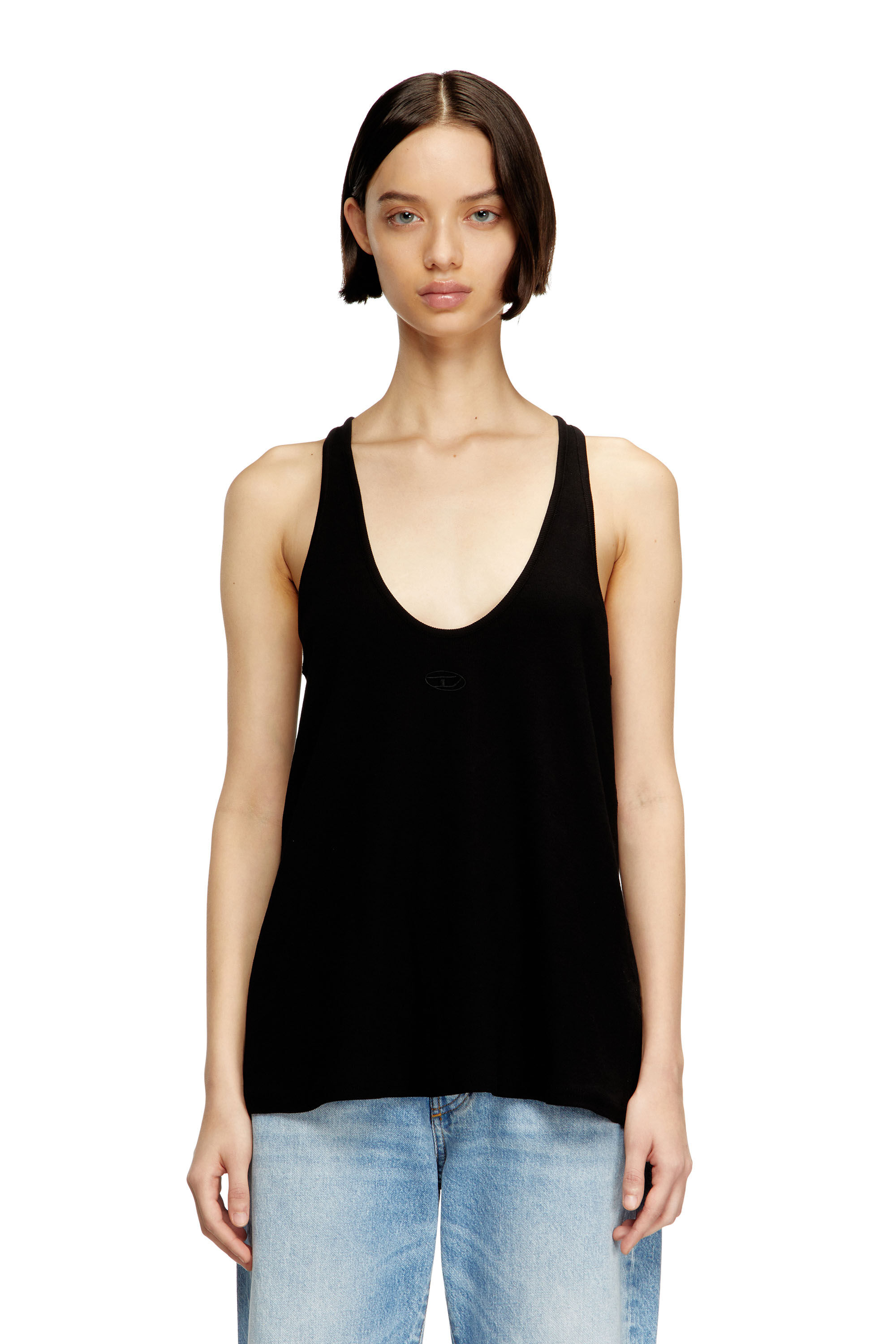 DIESEL ブラック タンクトップ XS Women's Ribbed tank top with Oval D | Black | Diesel