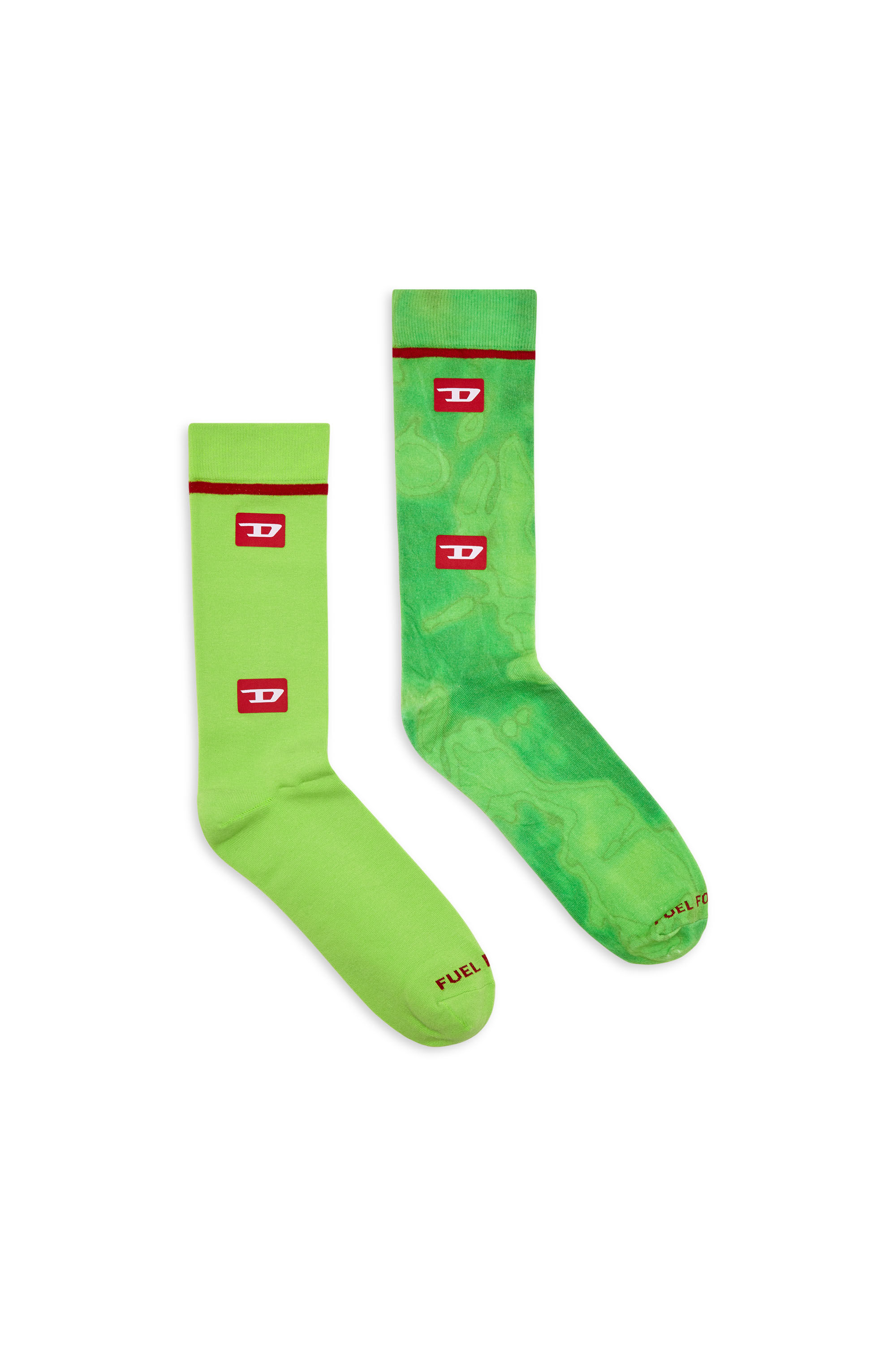 Diesel - SKM-RAY-TWOPACK, Male's Two-pack of bright socks with D logo in Green - 1