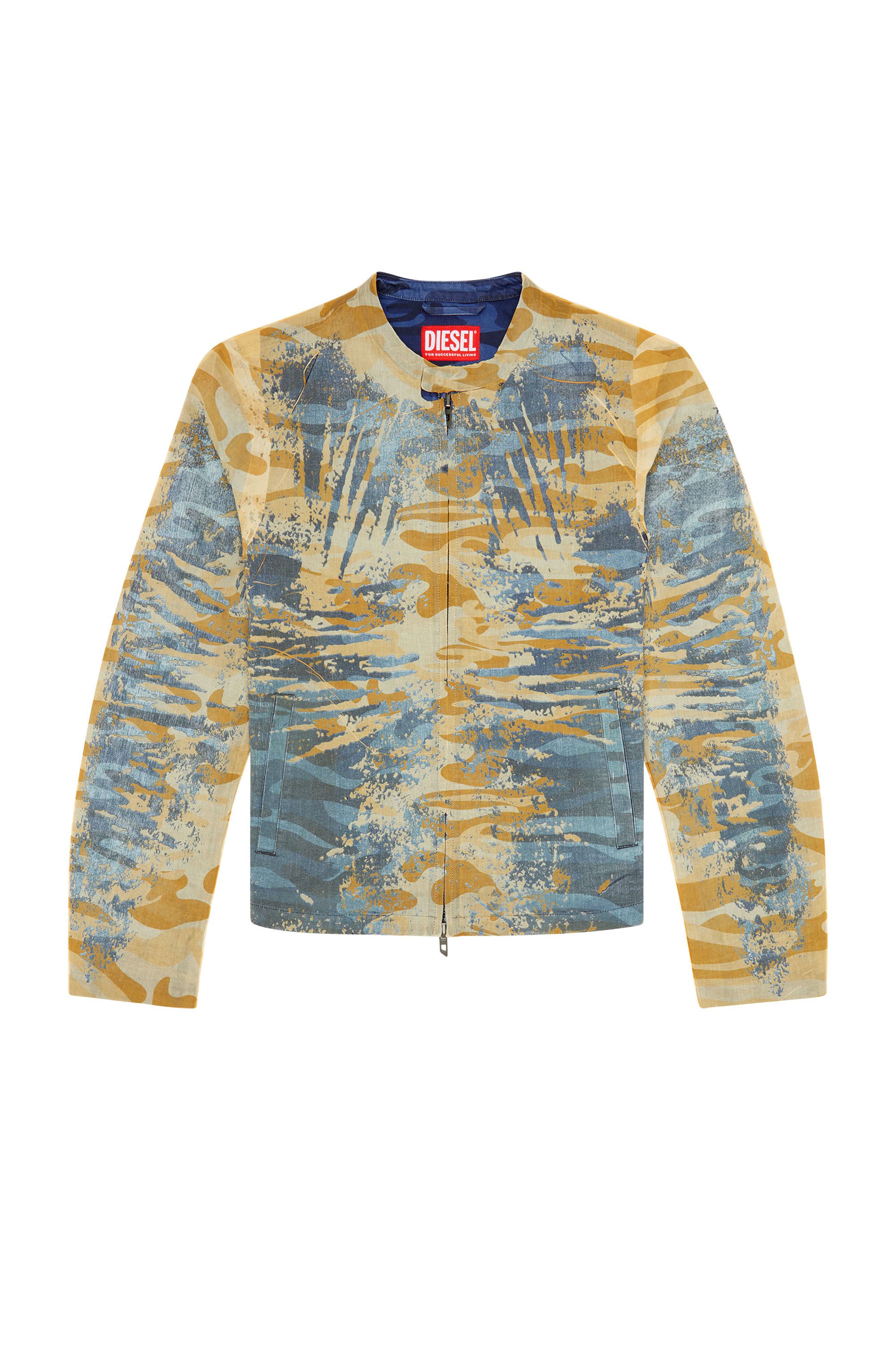 Diesel - J-MET-DEV, Male's Peel-off biker jacket in camo gabardine in Black/Yellow - 2