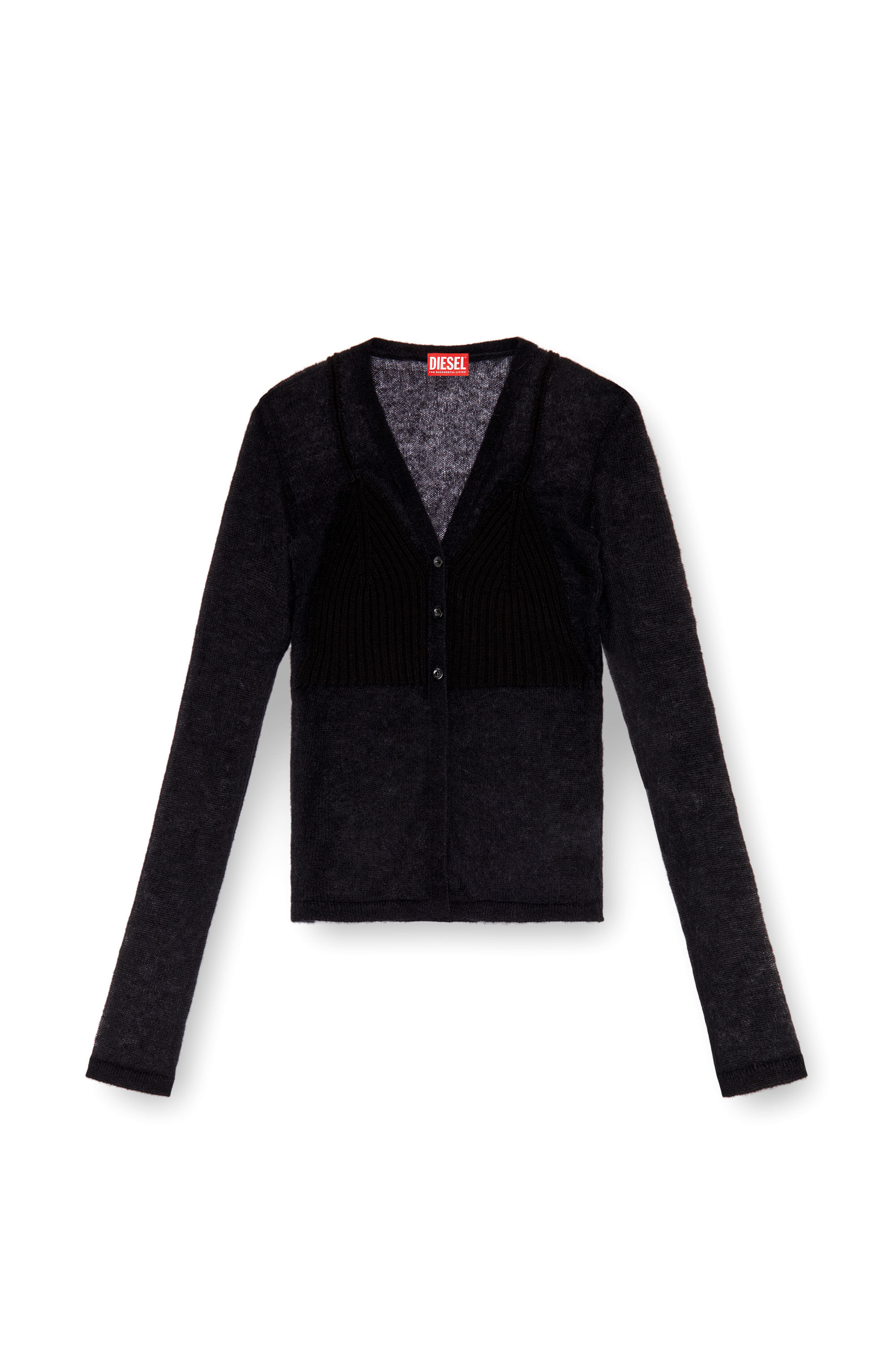 Diesel - M-ARINA, Female's Sheer cardigan with bra detail in Black - 6