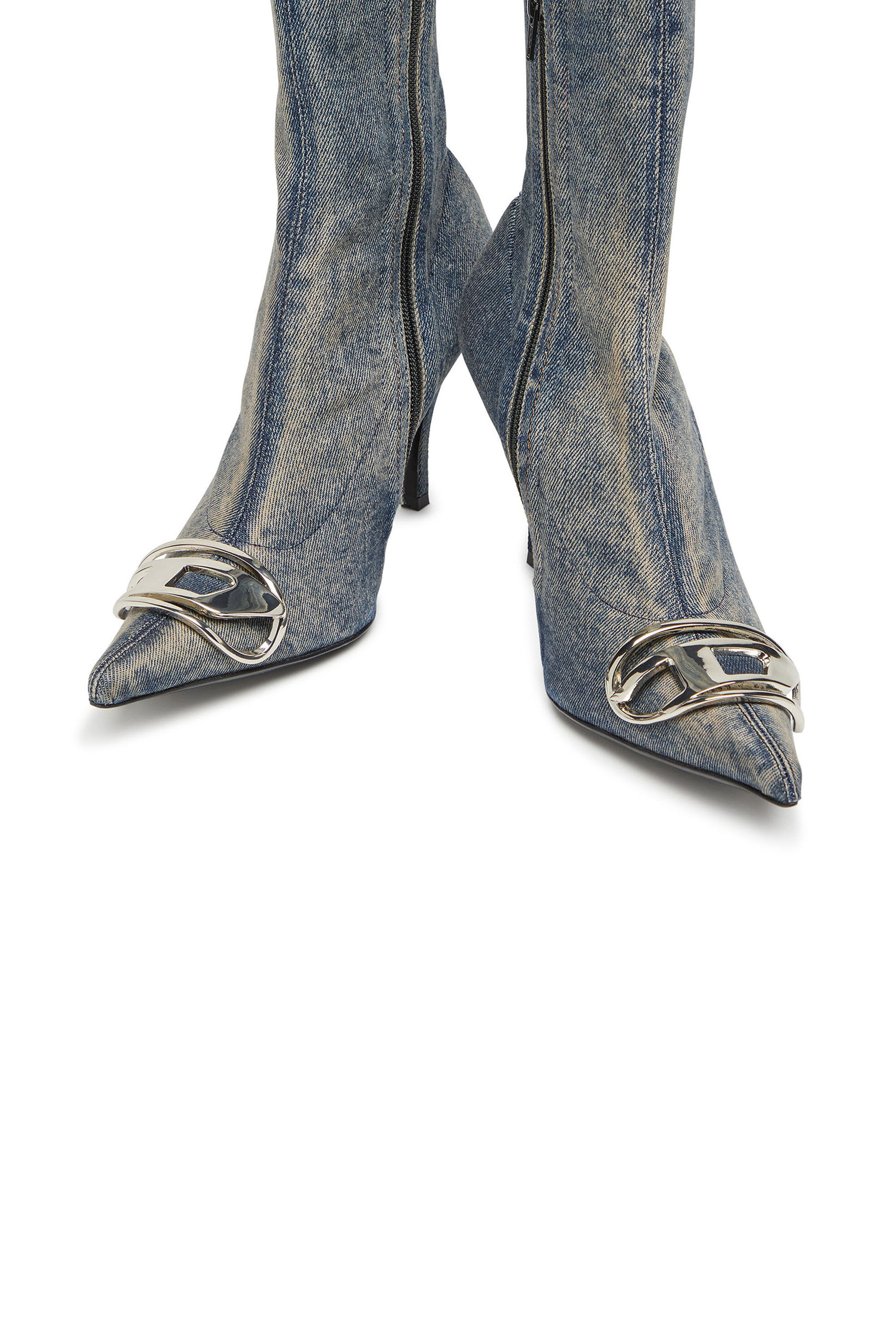 Women's D-Venus - Denim boots with logo plaque | Blue | Diesel