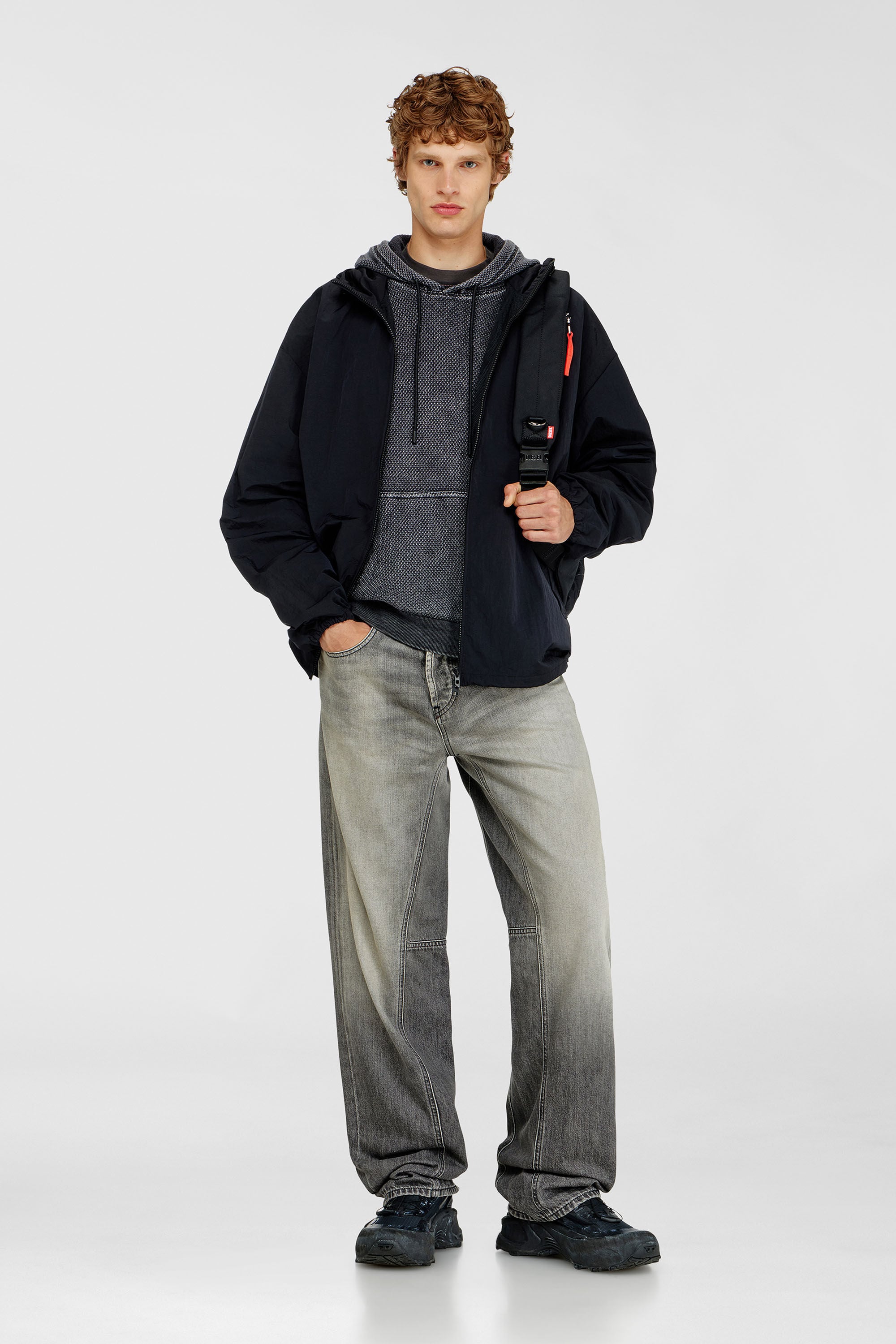 Diesel - S-NORM-HOOD-AA1, Man's Hoodie in textured cotton mesh in Dark grey - 1