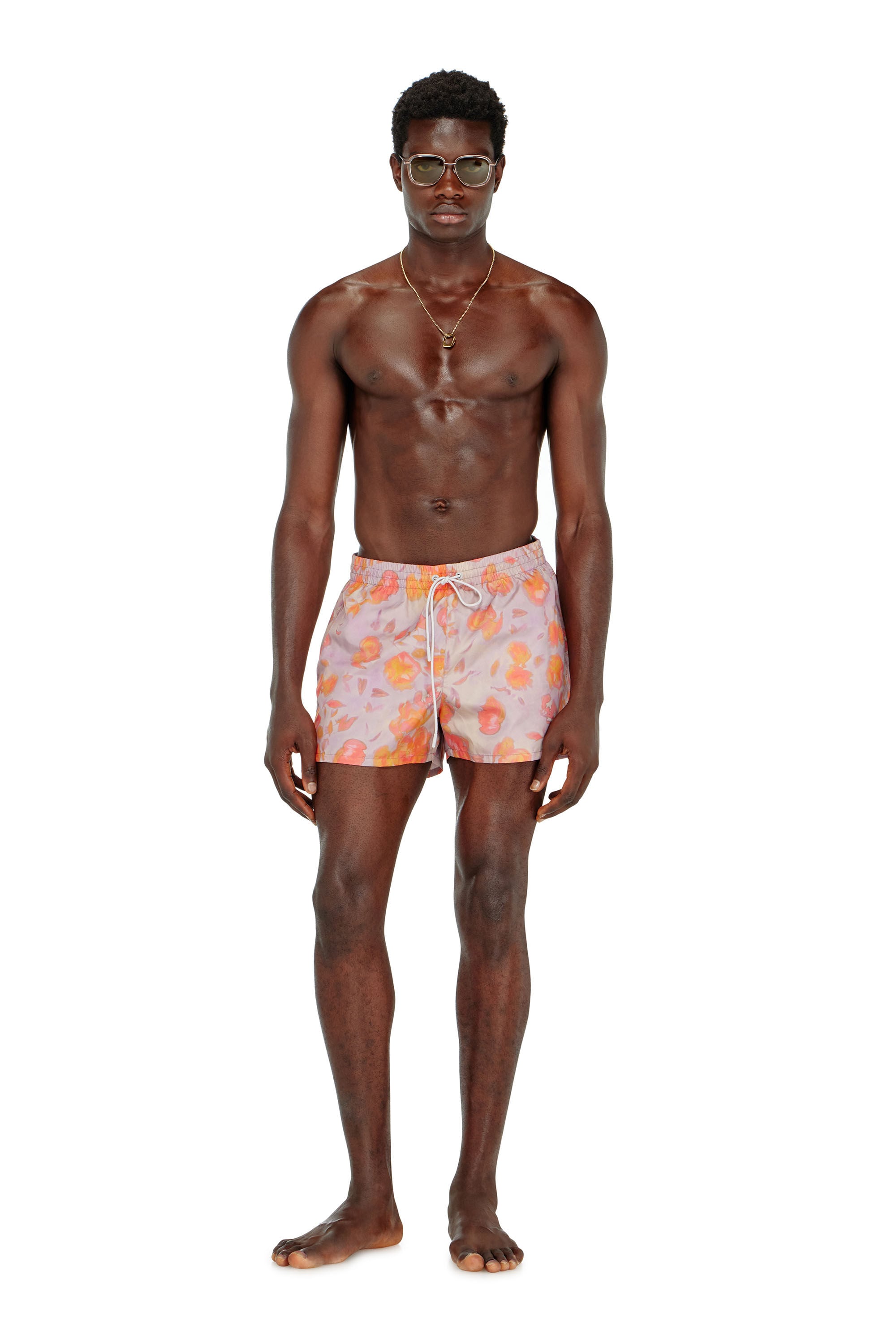 Men's Metallic swim shorts with floral print | Violet | Diesel US