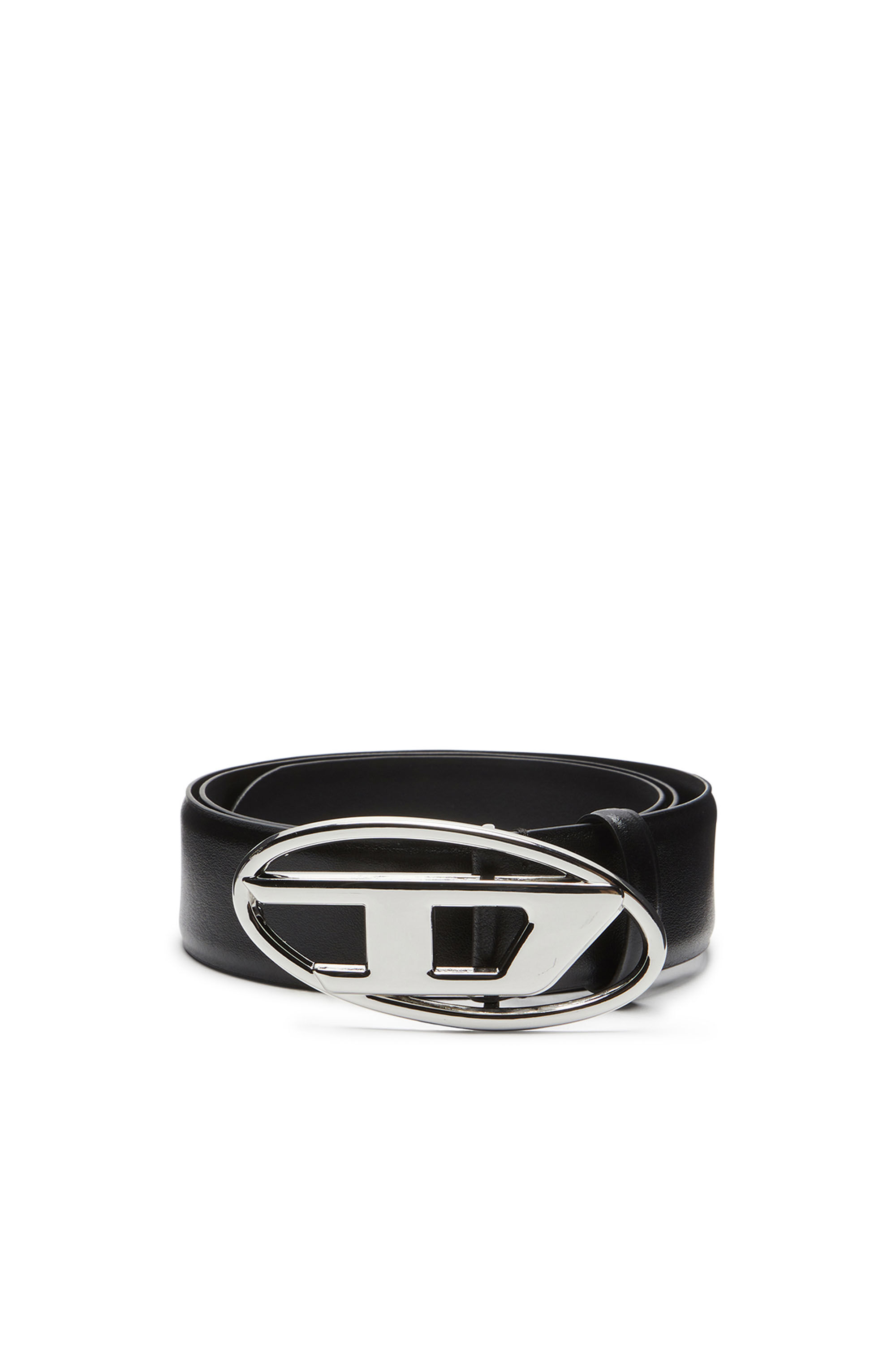 Men's 4cm Leather belt with Oval D buckle | Black | Diesel