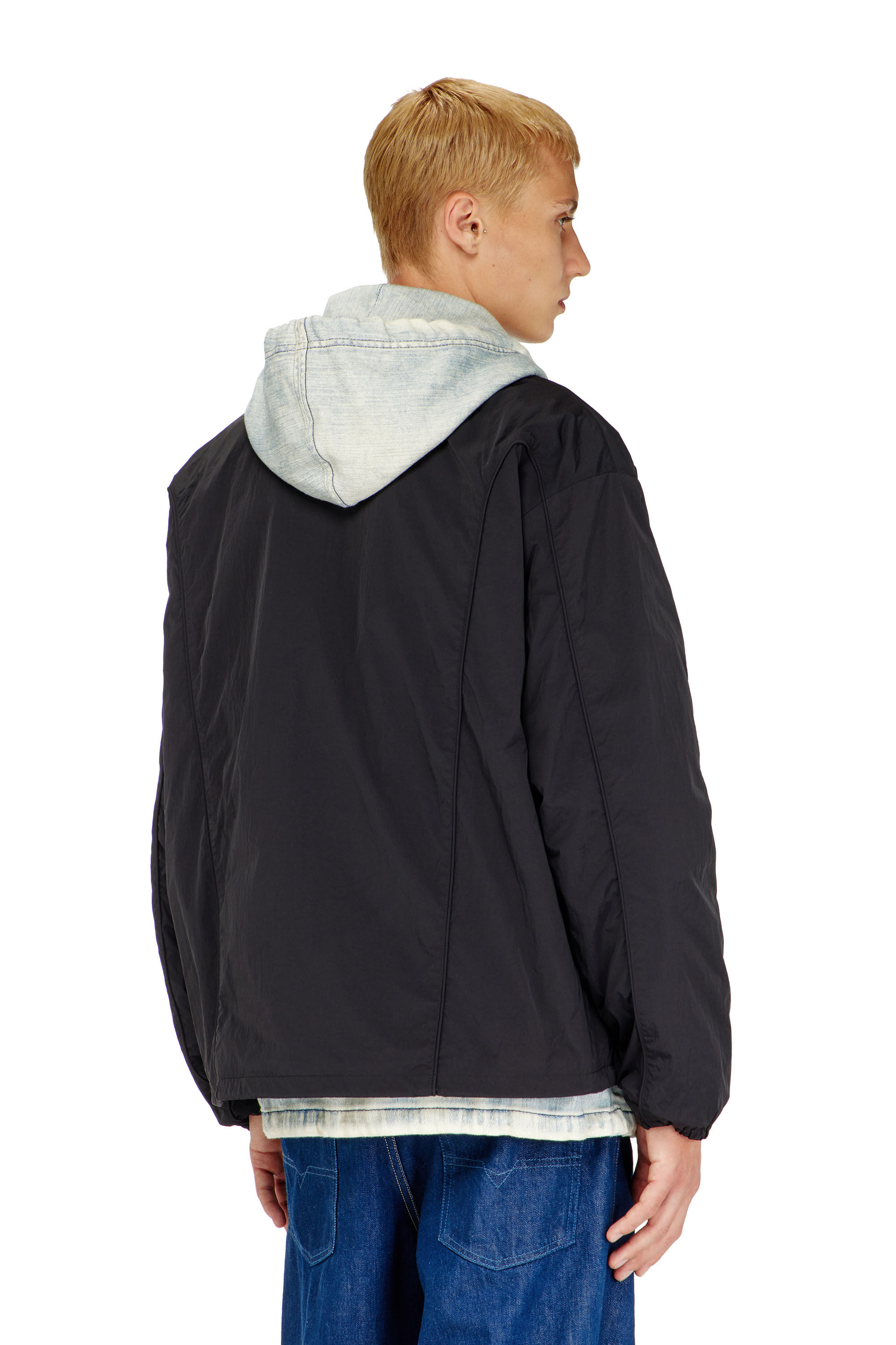 Men's Crinkled-nylon jacket with piping | Black | Diesel US