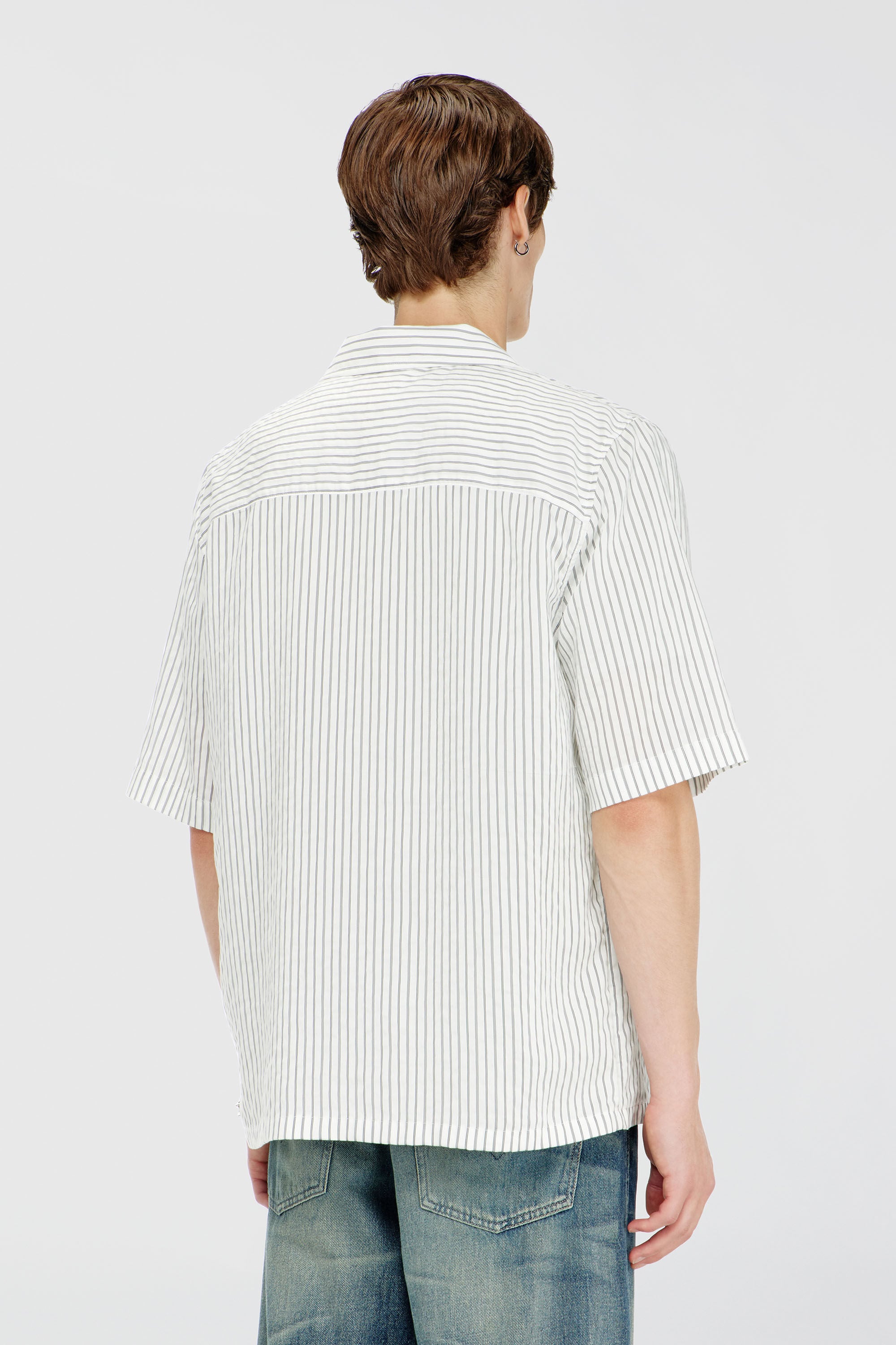 Diesel - S-MAC-EFBV, Male's Half-sleeve shirt in pinstripe modal in White/Grey - 4