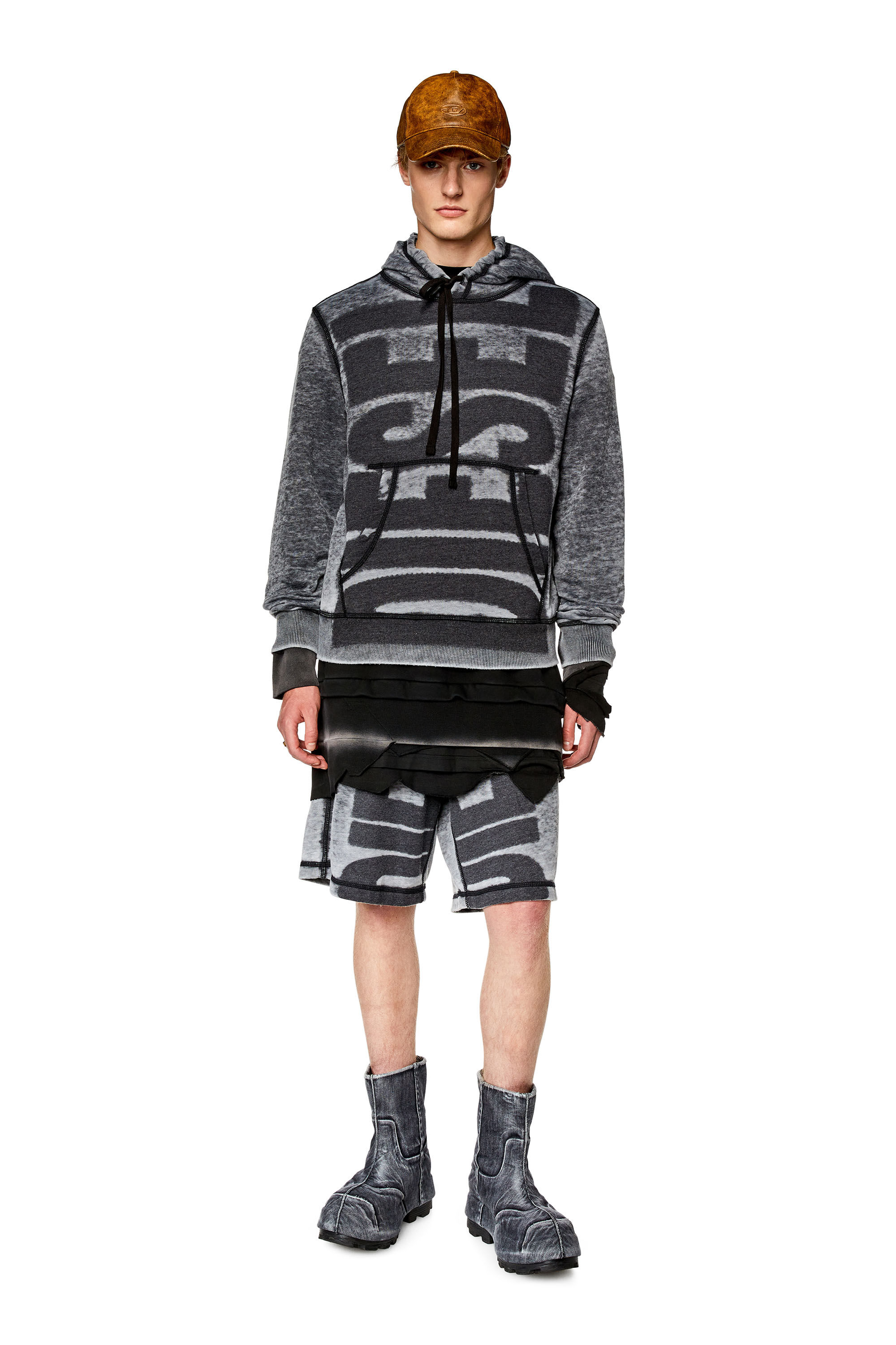 Men's Hoodie with burn-out logo | Black | Diesel