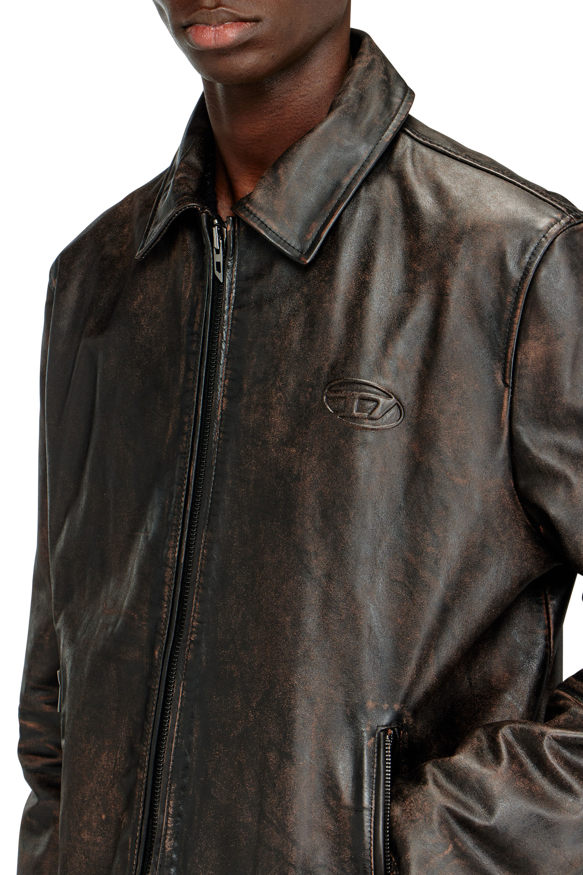 Diesel - L-AMAR-WRD, Man's Coach jacket in treated leather in Brown - 4