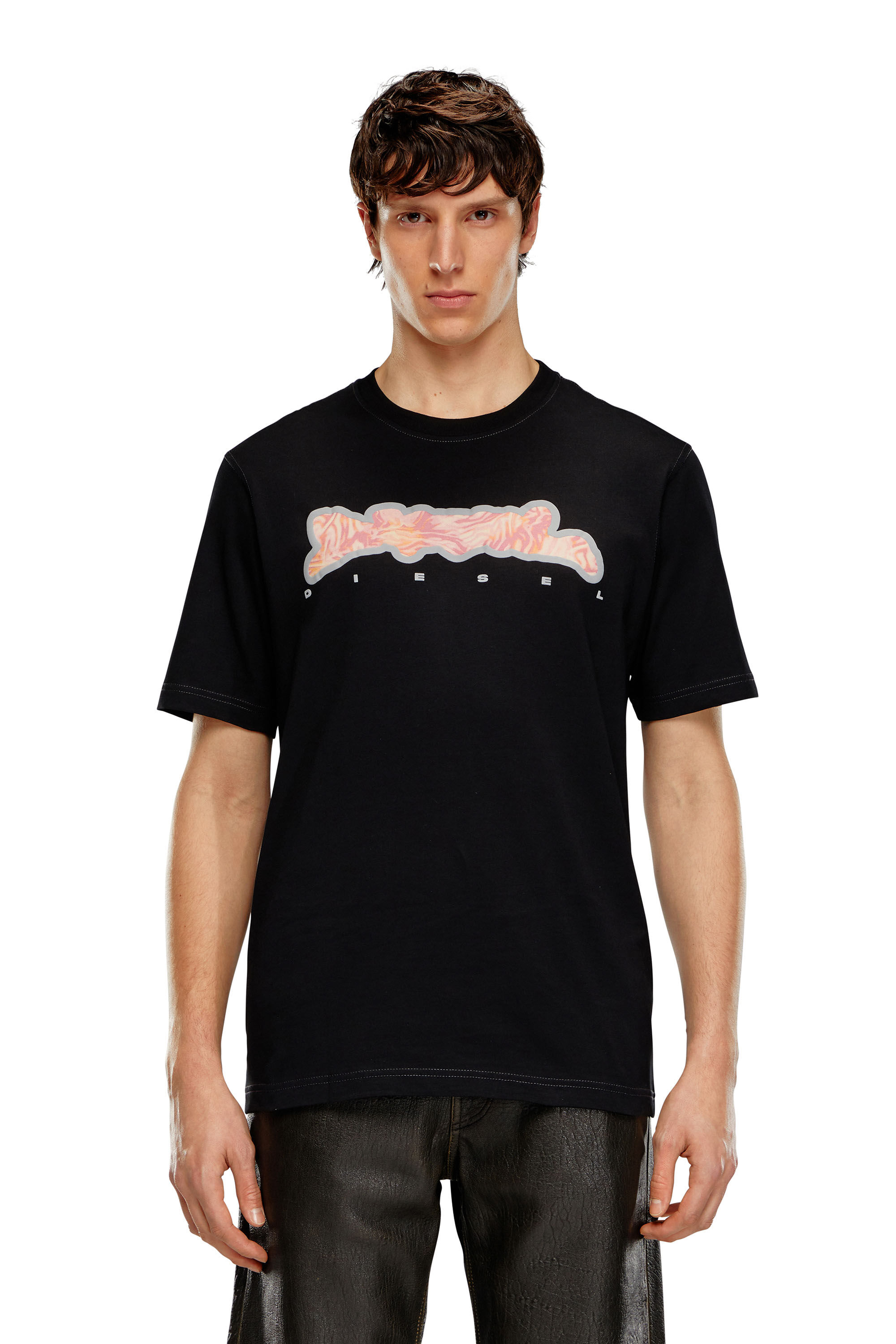 Diesel - T-JUST-N16, Male's T-shirt with zebra-camo motif in Black - 3