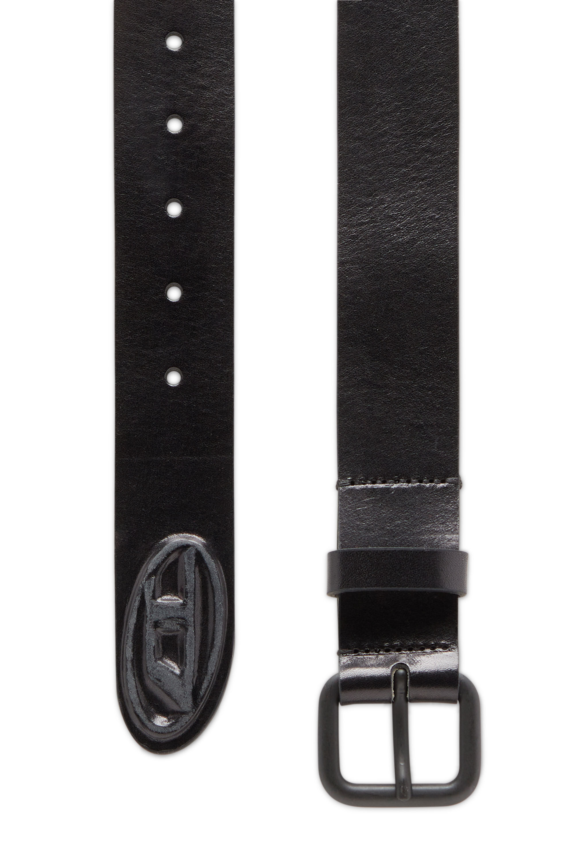 Diesel - B-1DR SCRATCH END, Male's Leather belt with metal logo insert in Black - 2