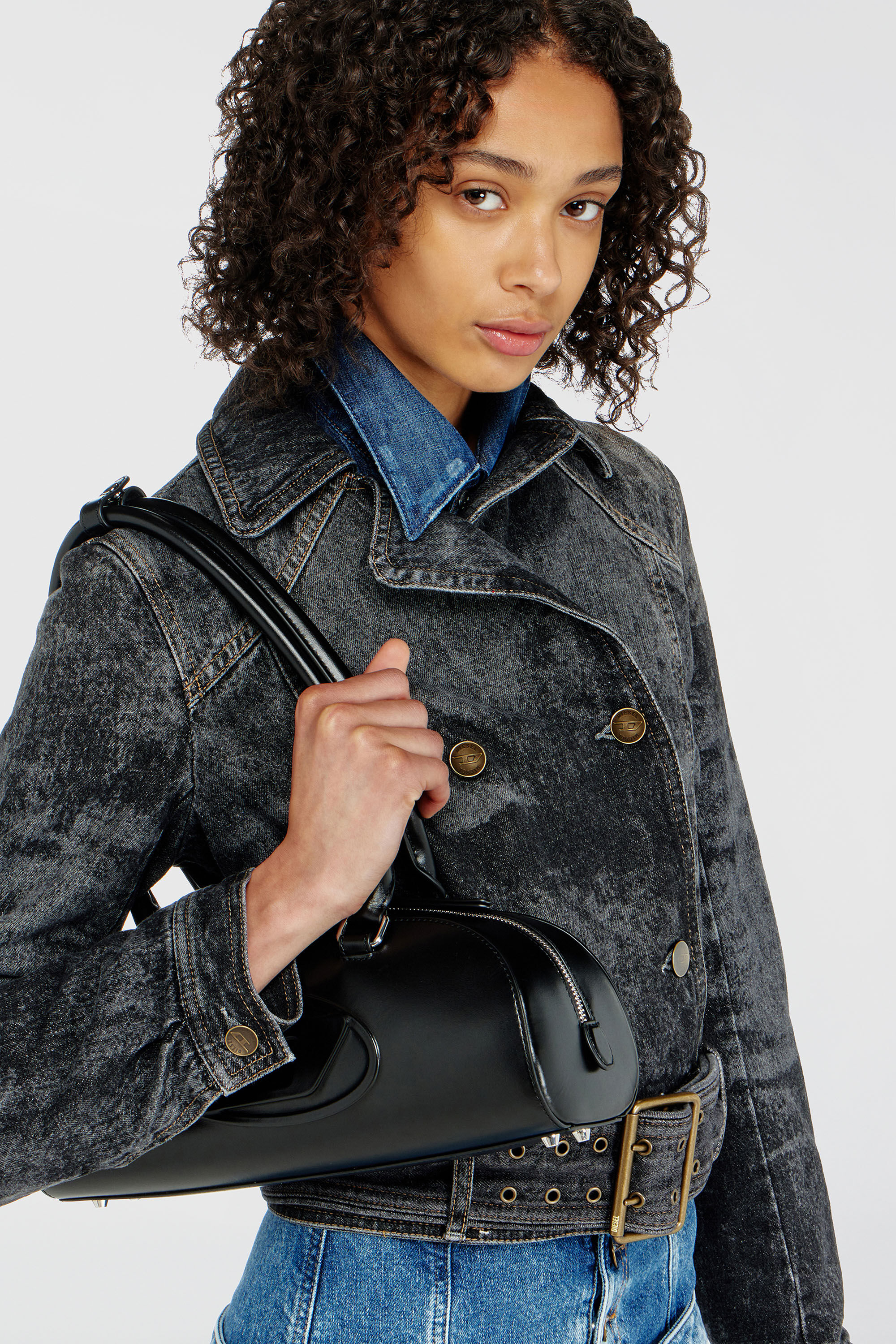 Diesel - DE-LEGEND-S, Woman's Cropped denim jacket with belt in Black - 4