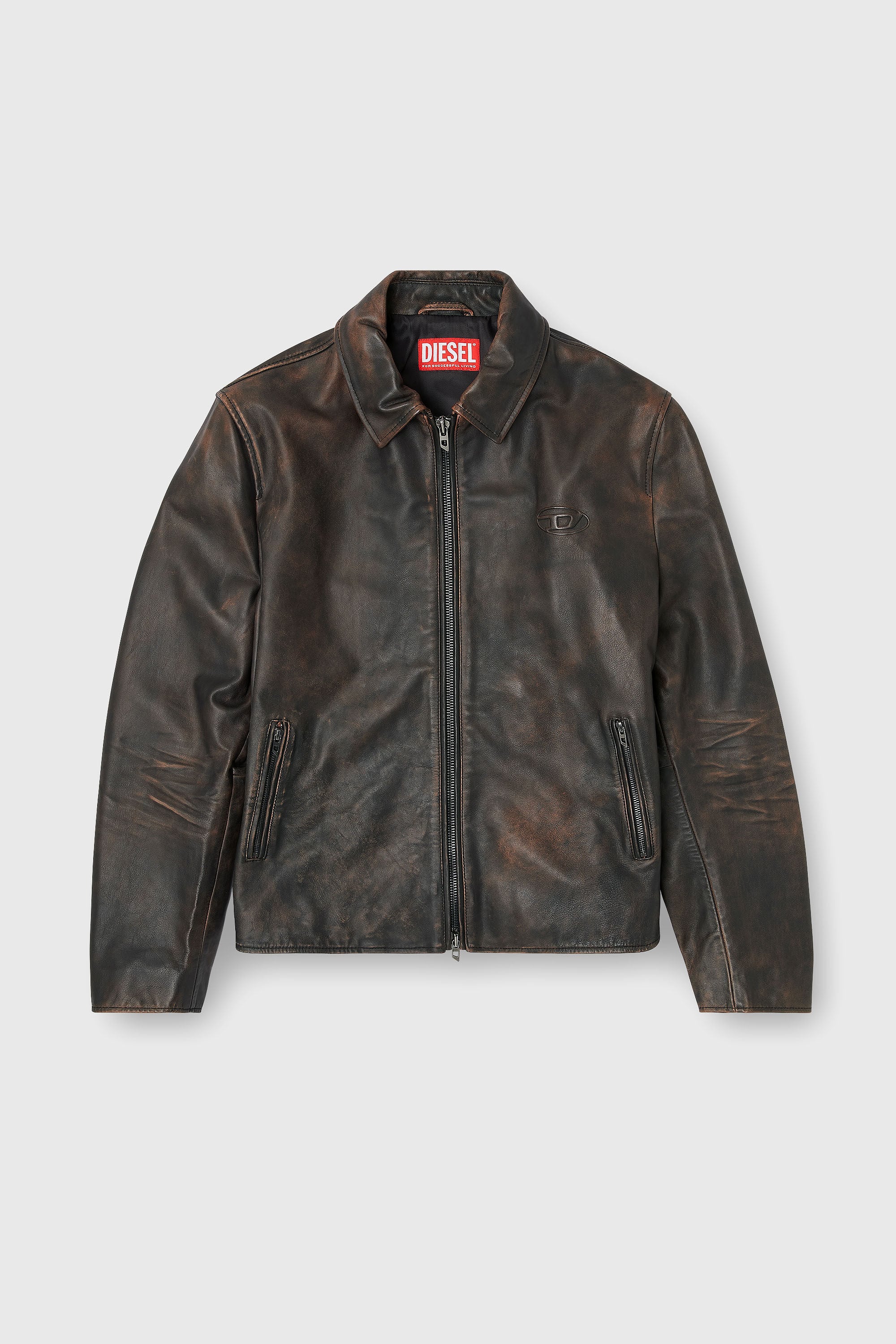 Diesel - L-AMAR-WRD, Chaqueta de entrenador en cuero tratado Hombre in Marr&oacute;n - 2