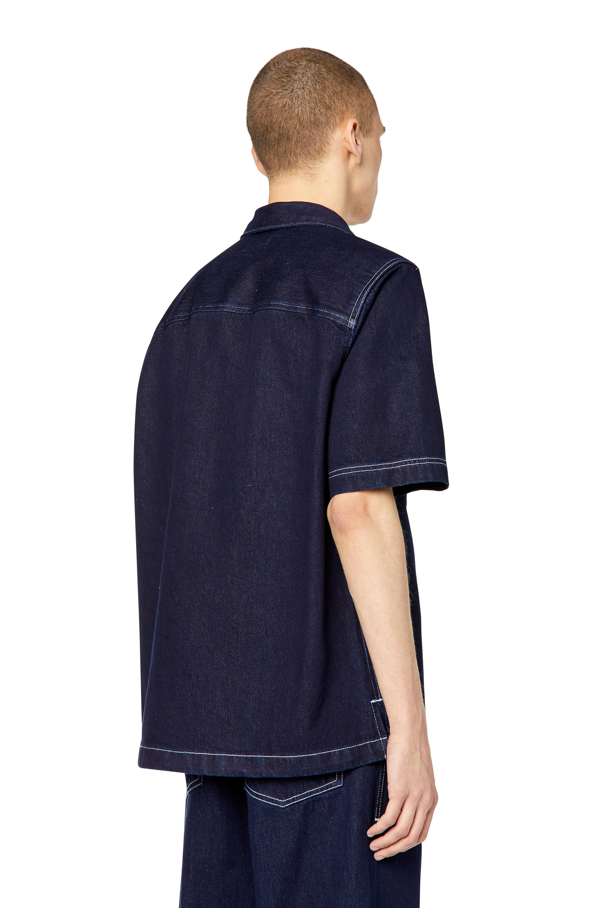 Diesel - D-PAROSHORT, Male's Bowling shirt in denim in Dark Blue - 5