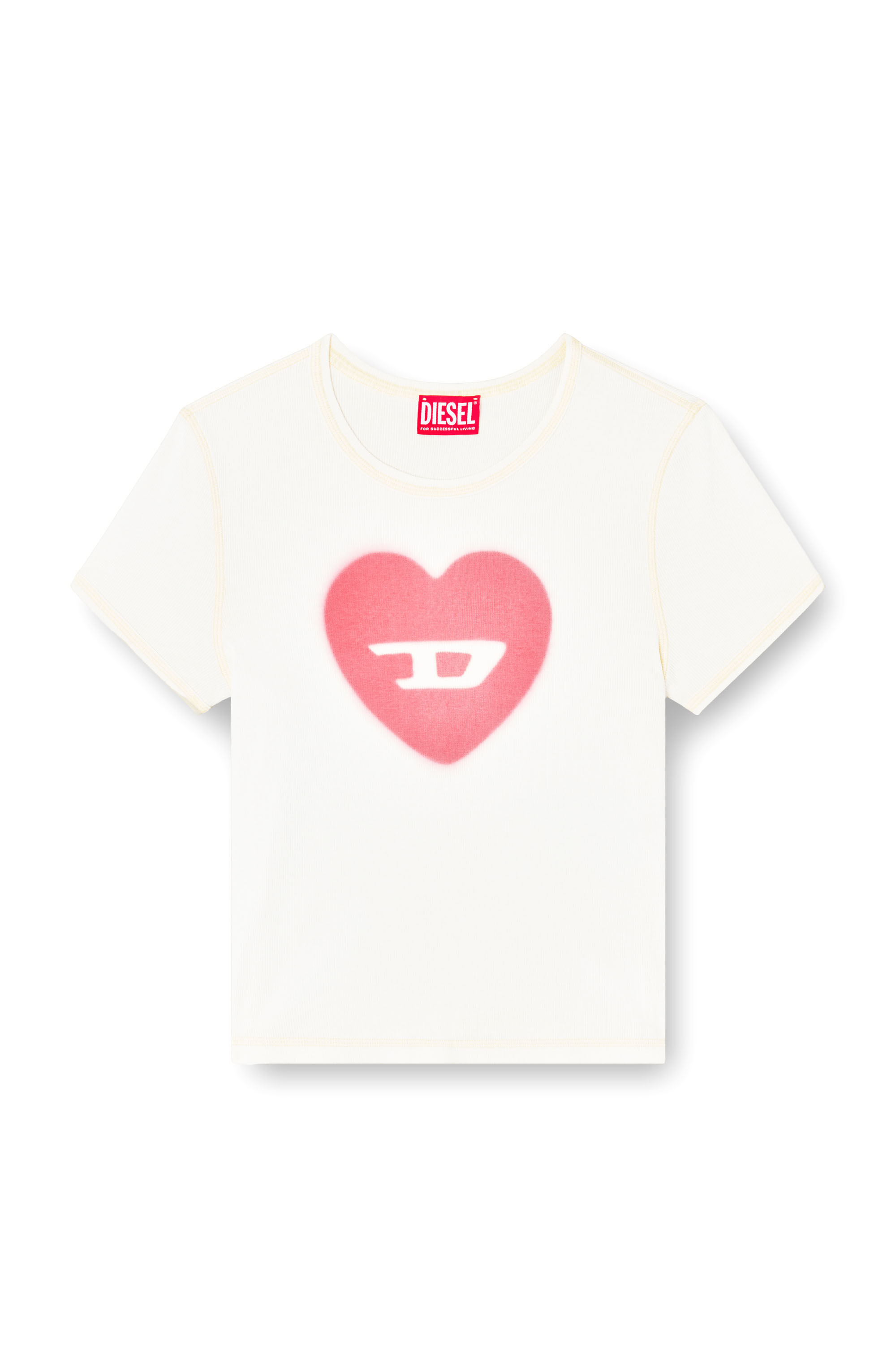 DIESEL tシャツ ロゴTシャツ ハート Women's Ribbed T-shirt with watercolour heart D | White | Diesel