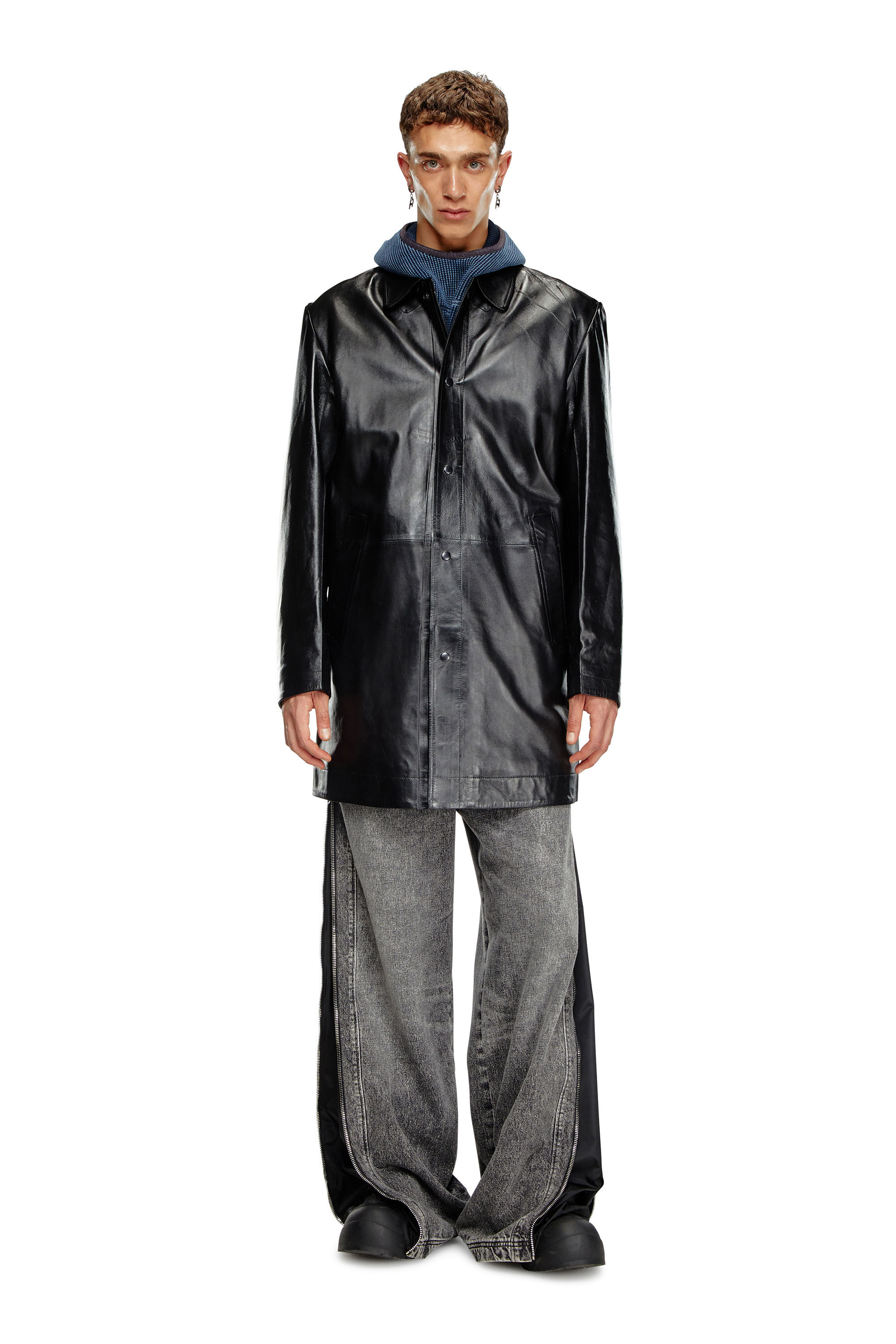 Diesel - L-CORDIER, Manteau en cuir enduit Homme in Noir - 1