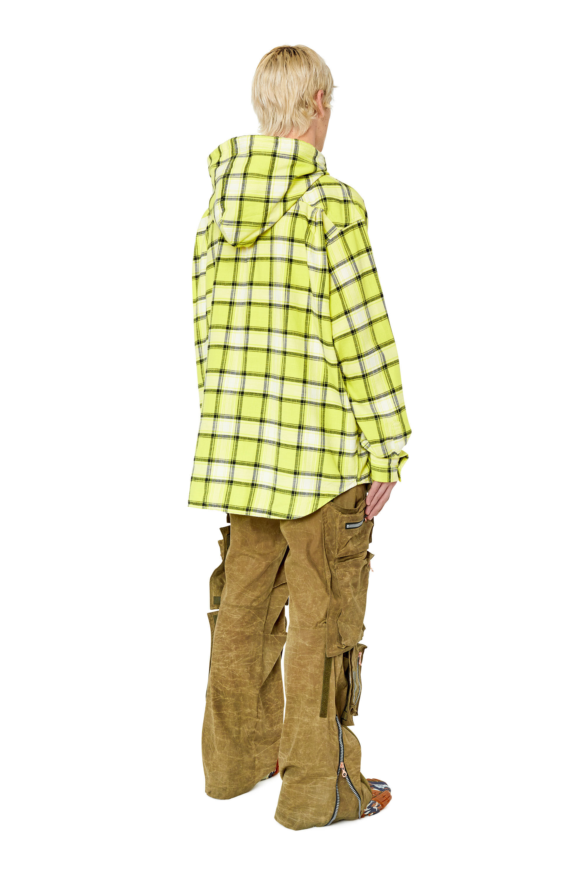Diesel - S-DEWNY-HOOD, Male's Oversized hooded shirt in check flannel in White/Green - 4