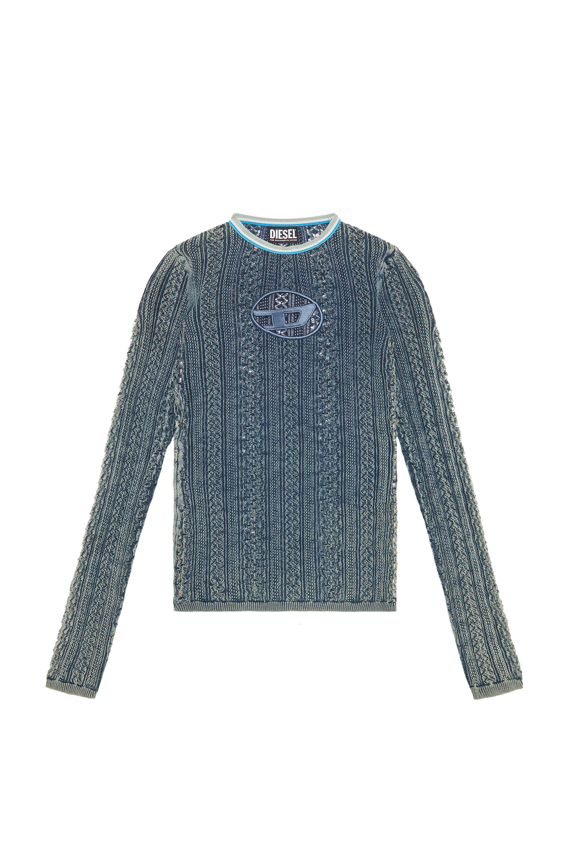 Diesel - M-IKYLA, Female's Pointelle jumper with oval D cutout in Blue - 2