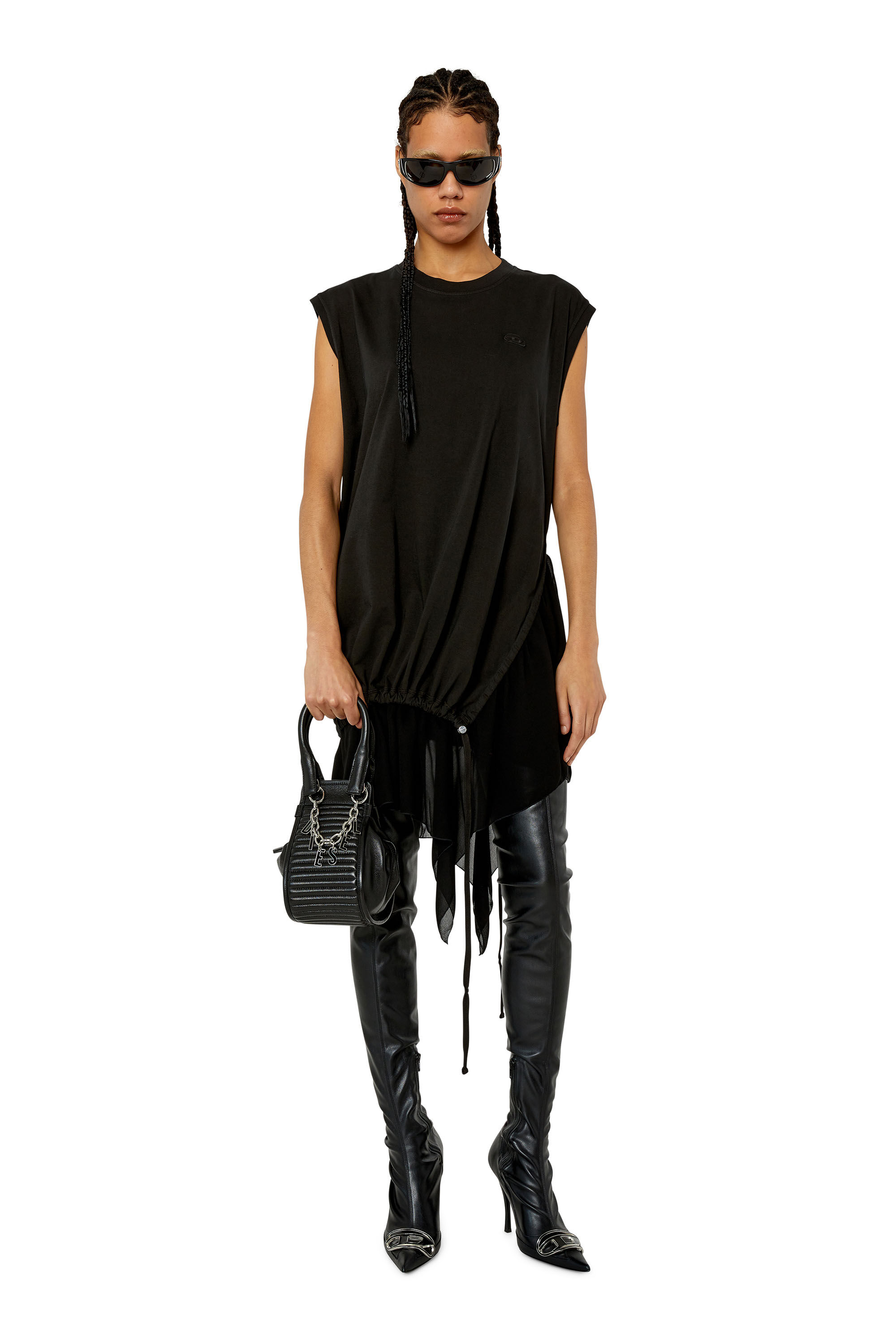 Diesel - D-ROLLETTY, Woman's T-shirt dress with georgette hem in Black - 1