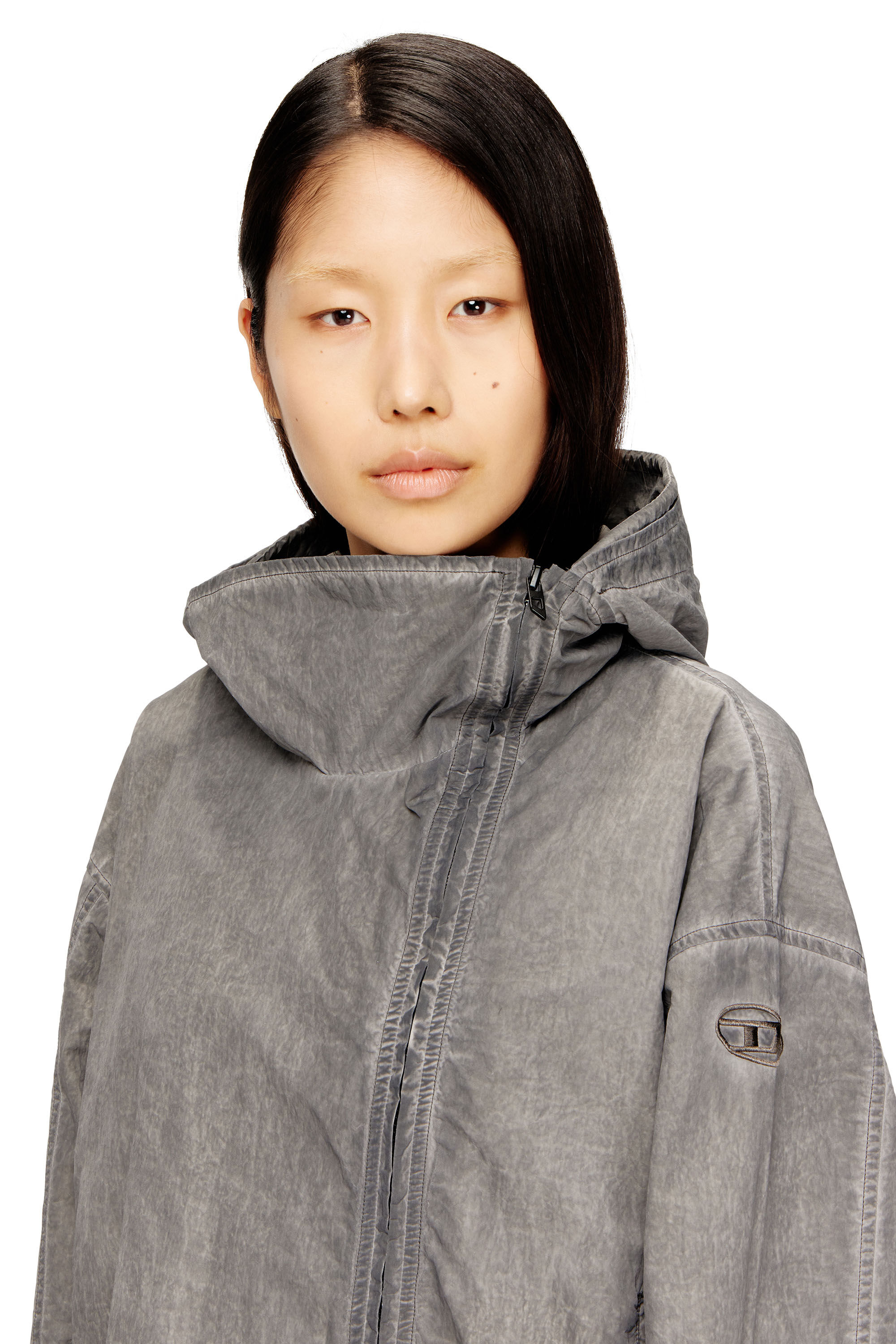 Women's Hooded windbreaker in treated Taslan | Grey | Diesel