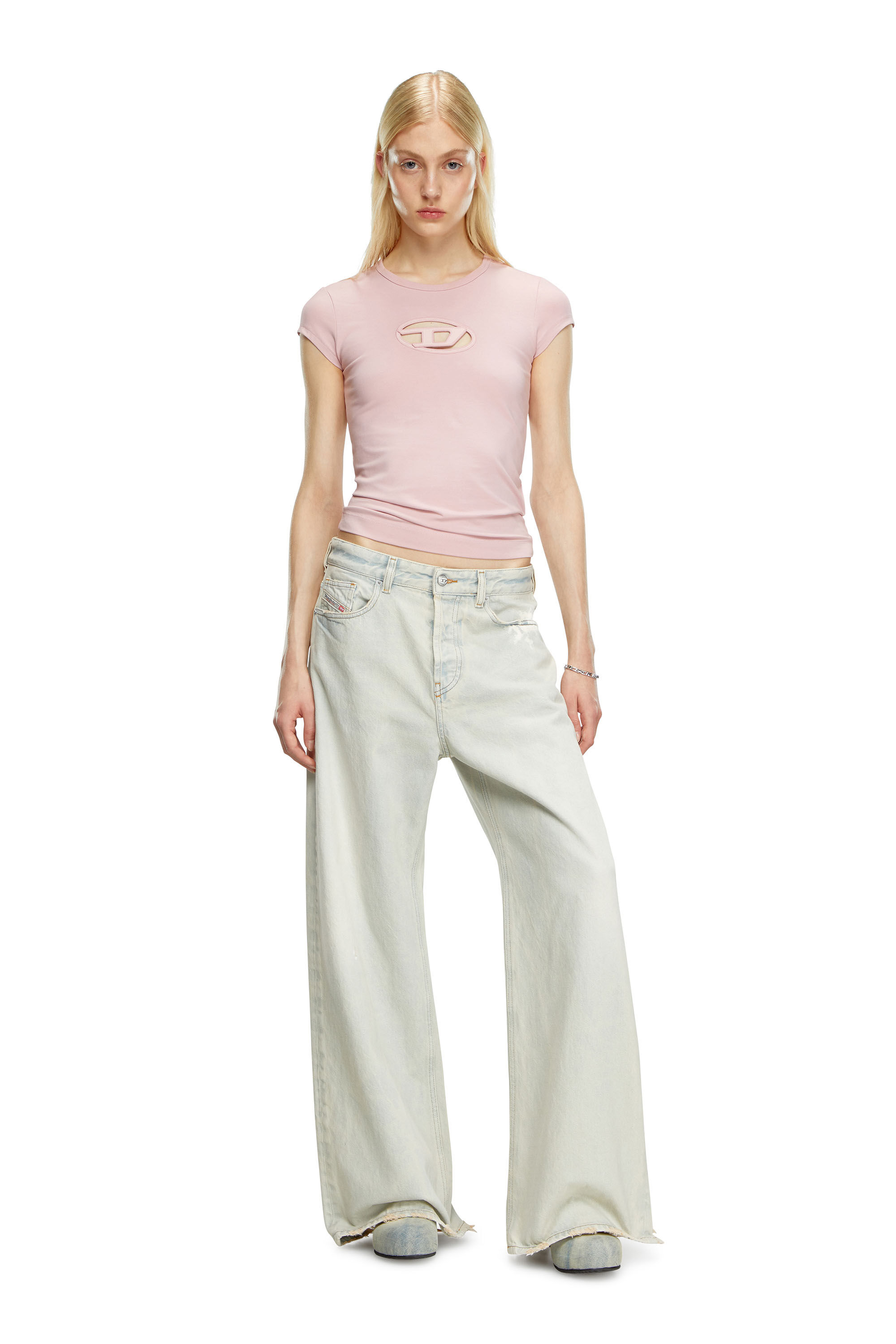 Diesel - T-ANGIE, Female's T-shirt with peekaboo logo in Face Powder - 1
