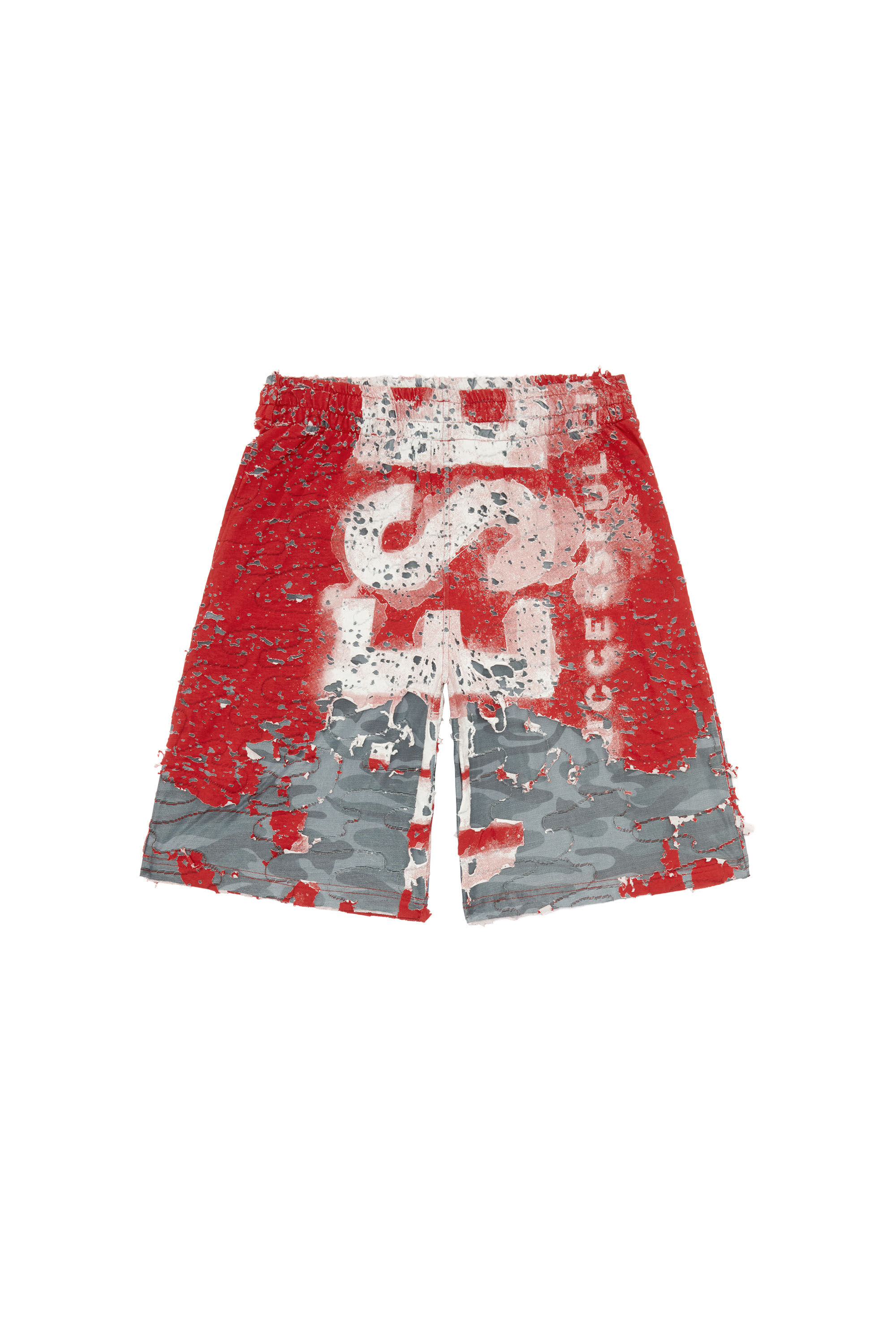 Diesel - P-EEL, Male's Logo shorts in destroyed jersey in Grey/Red - 2