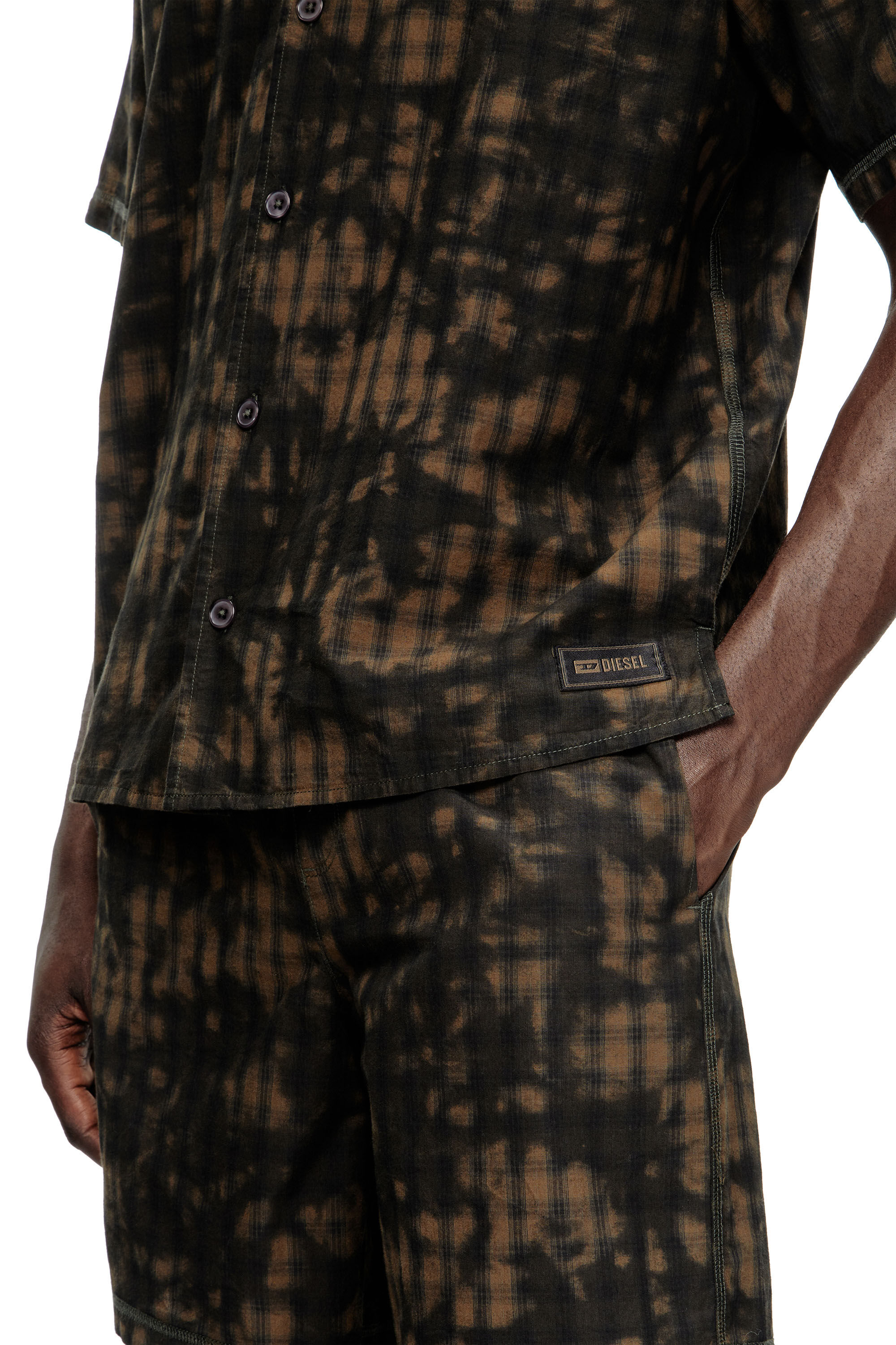 Diesel - SET-HORIEN-UTLT, Pyjama court en coton à carreaux imprimé nuageux Homme in Vert - 3
