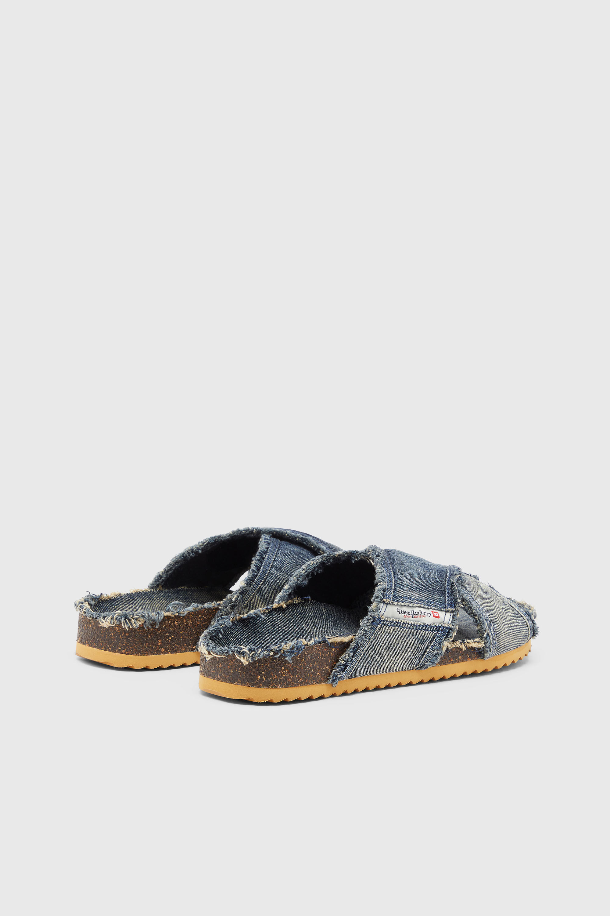 Men's D-Woodstock-Crossover slides in frayed denim | Blue | Diesel US