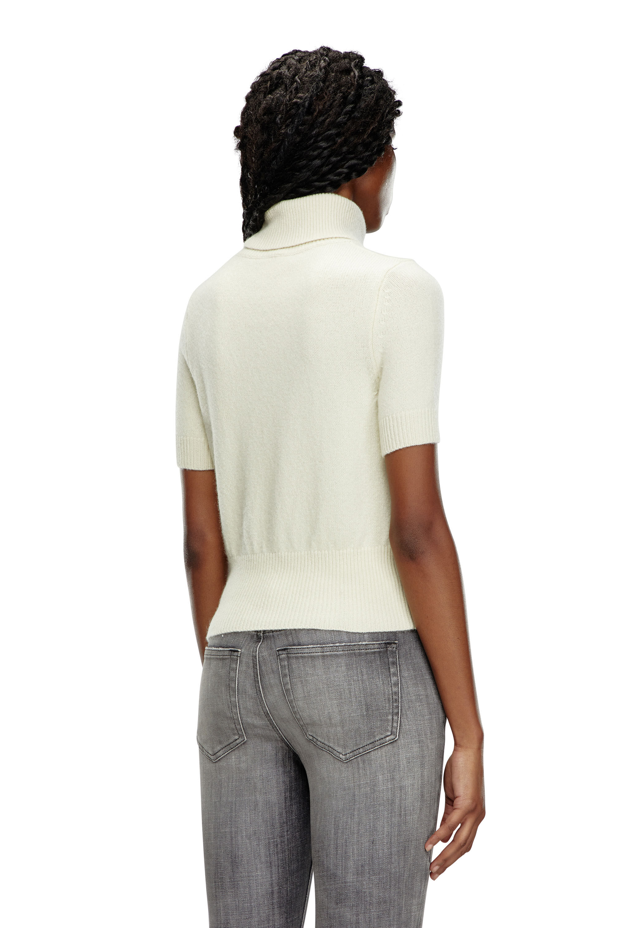 Diesel - M-ARGARET, Pull à manches courtes avec logo effet découpé Femme in Blanc - 4