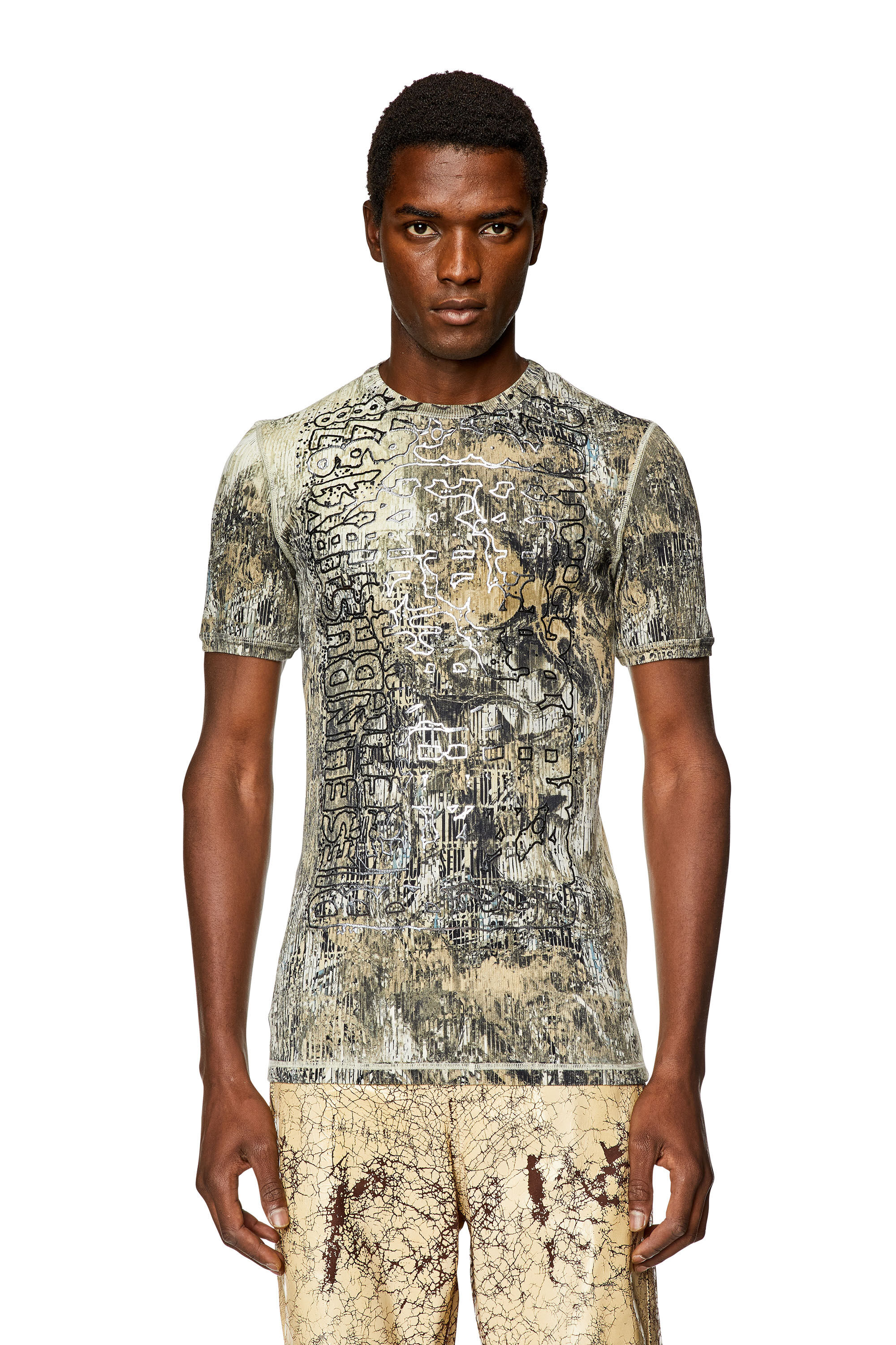 Diesel - T-IBE-M1, Man's Printed T-shirt with foiled logo artwork in Black - 6