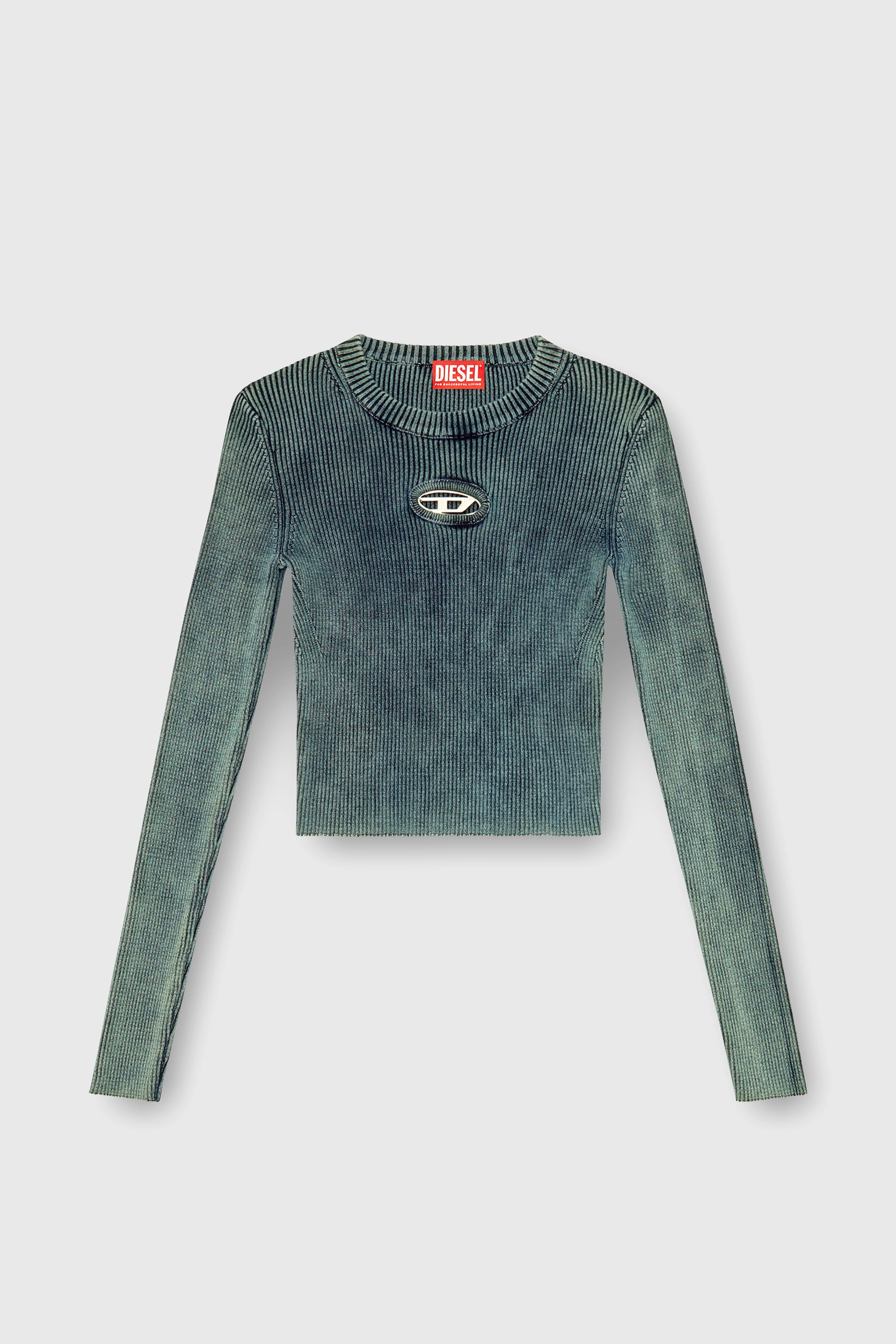Diesel - M-ANCHOR-A, Camiseta tejida en canal&eacute; con Oval D Mujer in Azul marino - 2