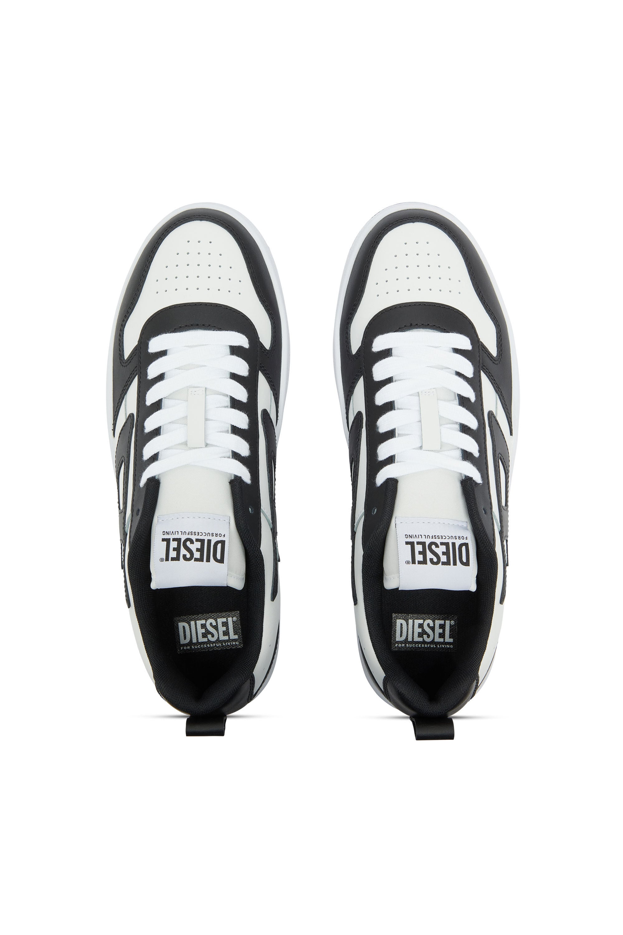 Diesel - S-UKIYO V2 LOW, Man's S-Ukiyo Low-Low-top sneakers in leather and nylon in Black/White - 4