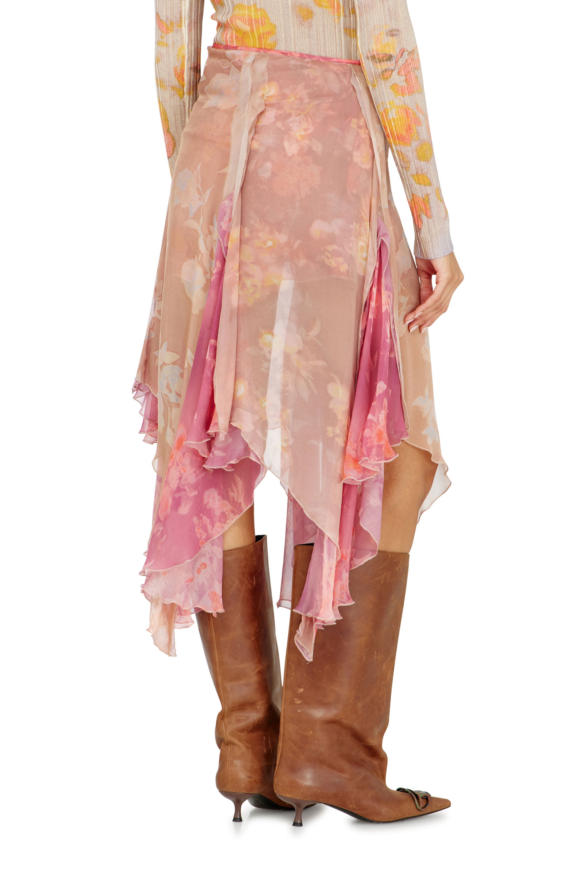 Diesel - O-RIZIA, Woman's Asymmetric floral midi skirt in viscose and silk in null - 4