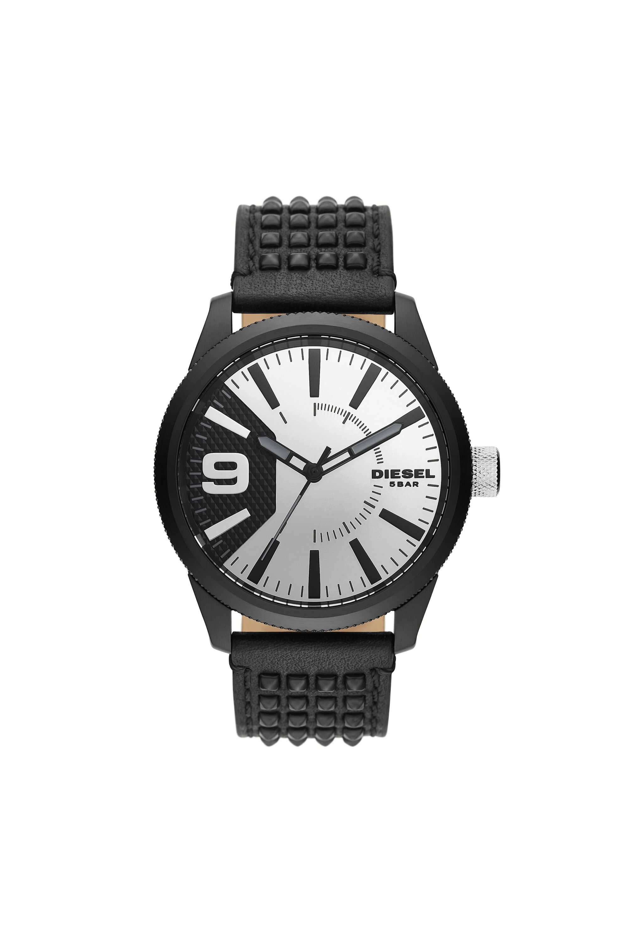 Diesel - DZ1963, Male's Rasp NSBB three-hand black leather watch in Black/Yellow - 1