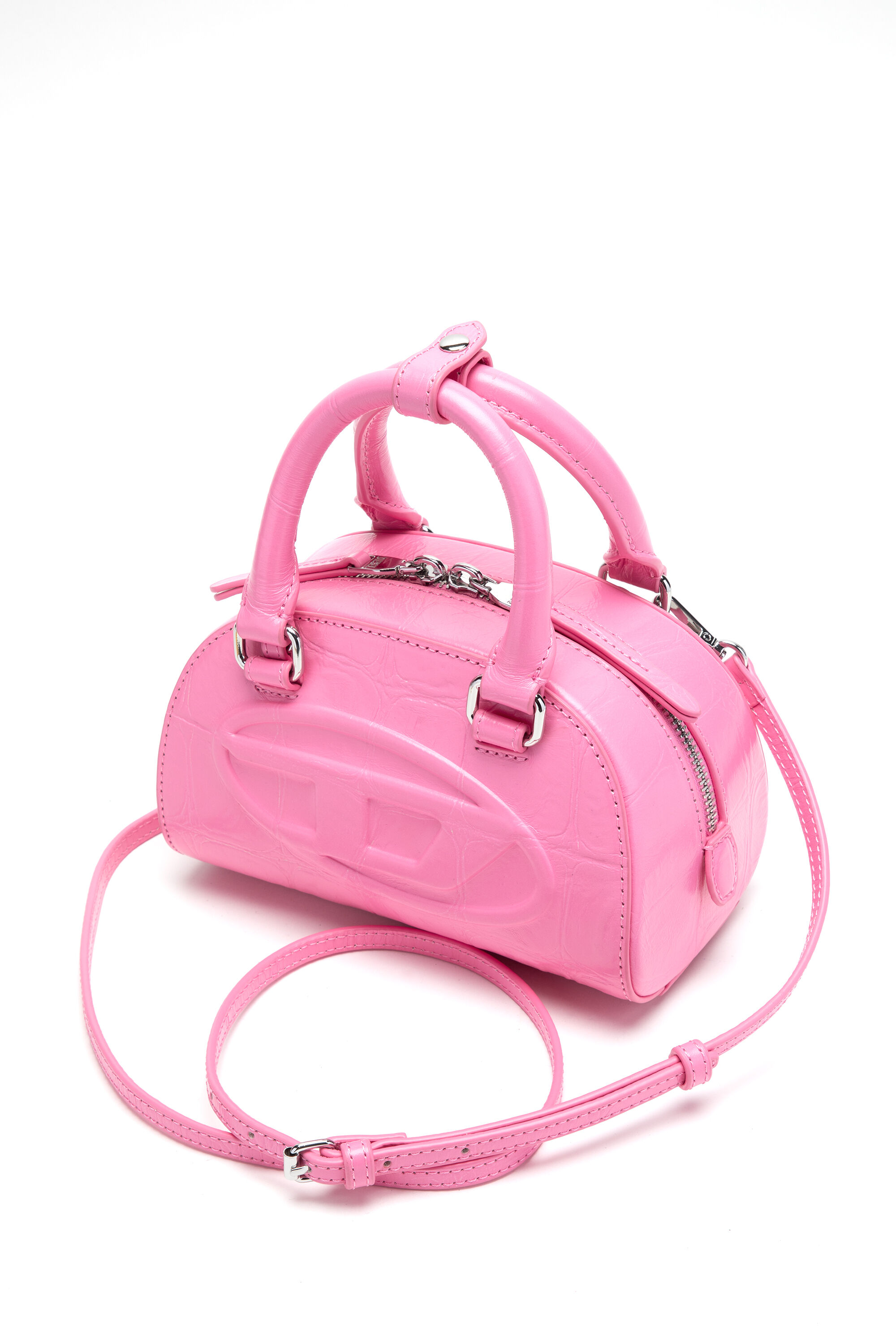 Diesel - 1DR DOME CROSSBODY, Female's 1DR Dome-Mini bowling bag in croc-effect leather in Pink - 4