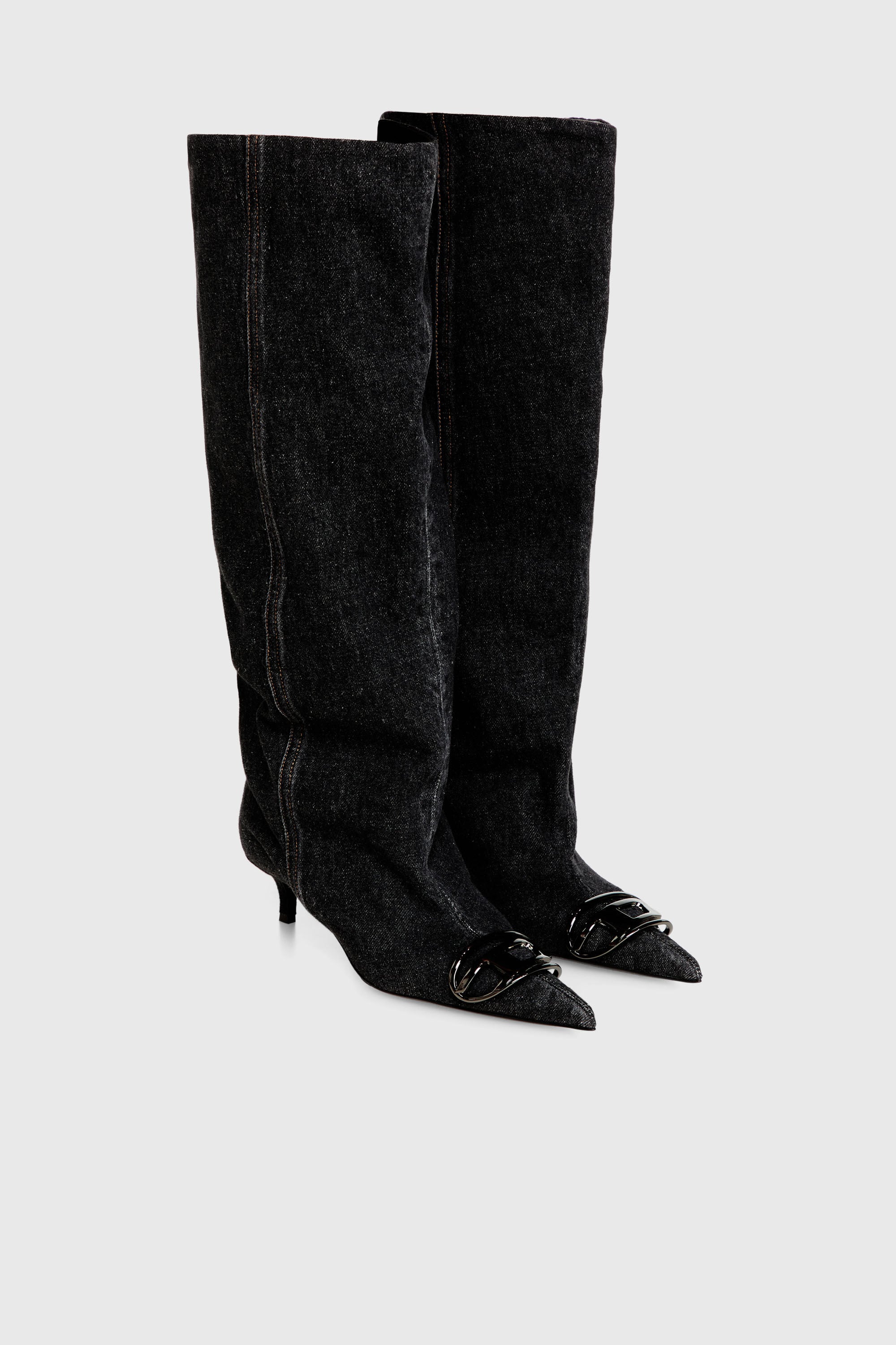 Diesel - D-VENUS KB SLOUCHY, D-Venus-Bota slouchy hasta la rodilla en denim Mujer in Negro - 2