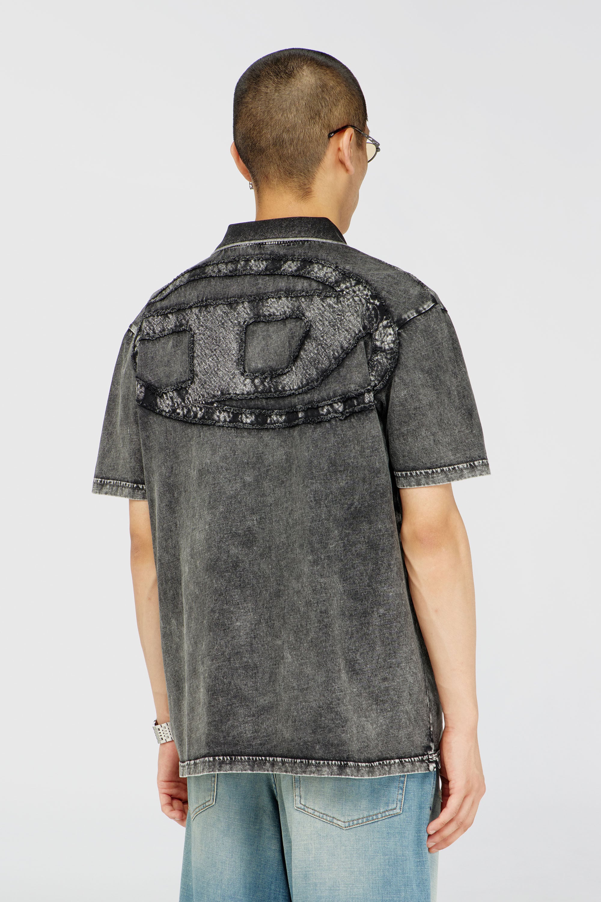 Diesel - T-REJUST-NC-DEN, Camiseta tipo polo en tejido de punto efecto denim Hombre in Gris - 4