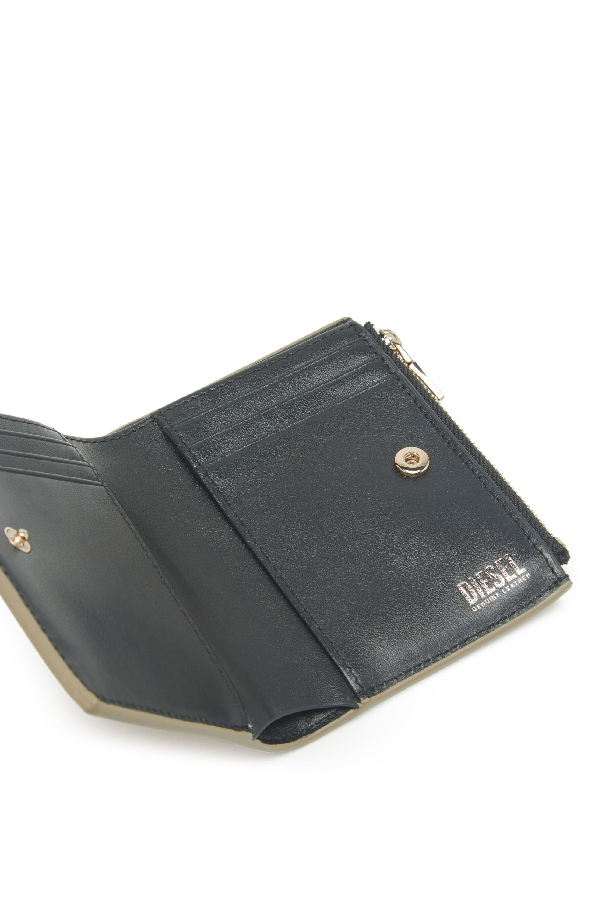DIESEL☆ Small leather wallet with logo plaque ベージュ Women's Small wallet in metallic leather | Beige | Diesel